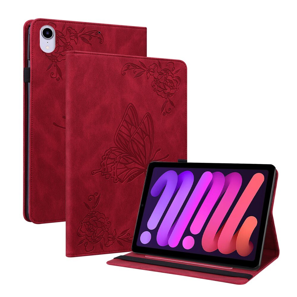 Custodia in pelle con farfalla Apple iPad Mini 7th Gen (2024) rosso