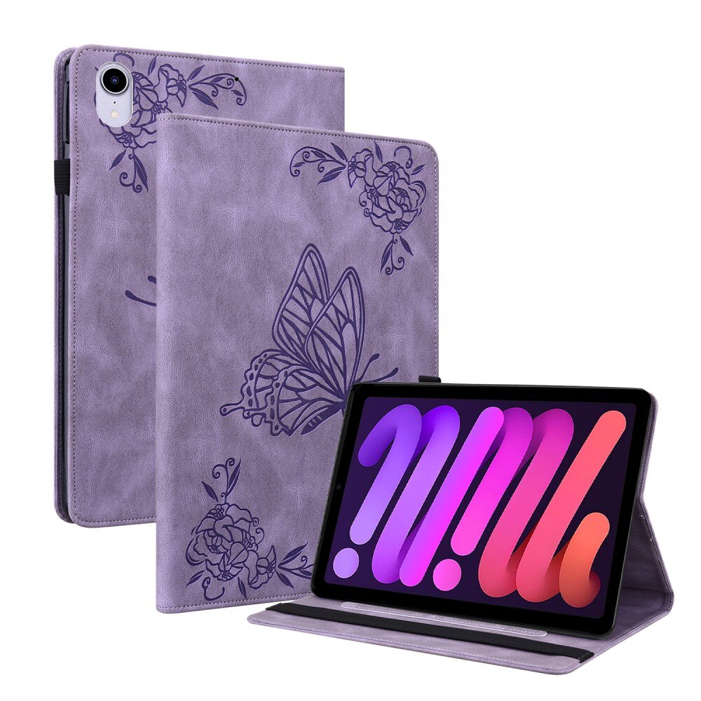 Custodia in pelle con farfalla Apple iPad Mini 7th Gen (2024) viola