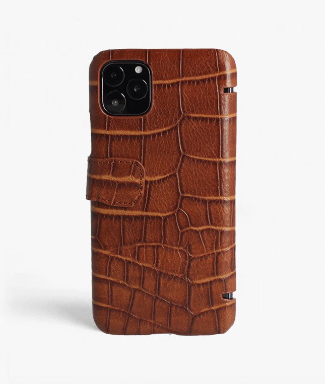 Cover portafoglio iPhone 11 Pro Max Lizard Cognac