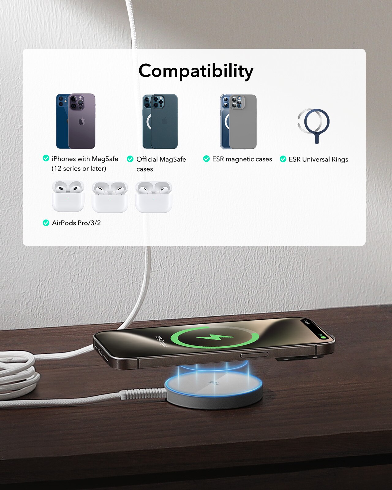 HaloLock Mini Qi2 MagSafe Magnetic Wireless Charger d'argento