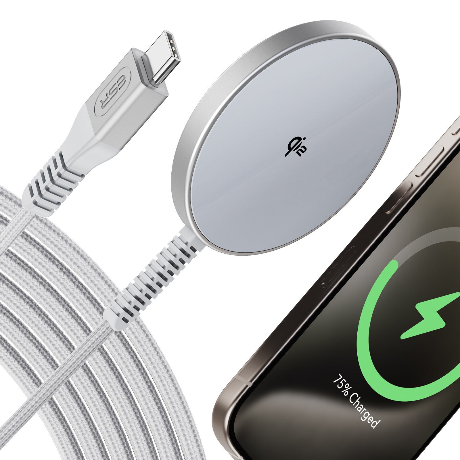 HaloLock Mini Qi2 MagSafe Magnetic Wireless Charger d'argento