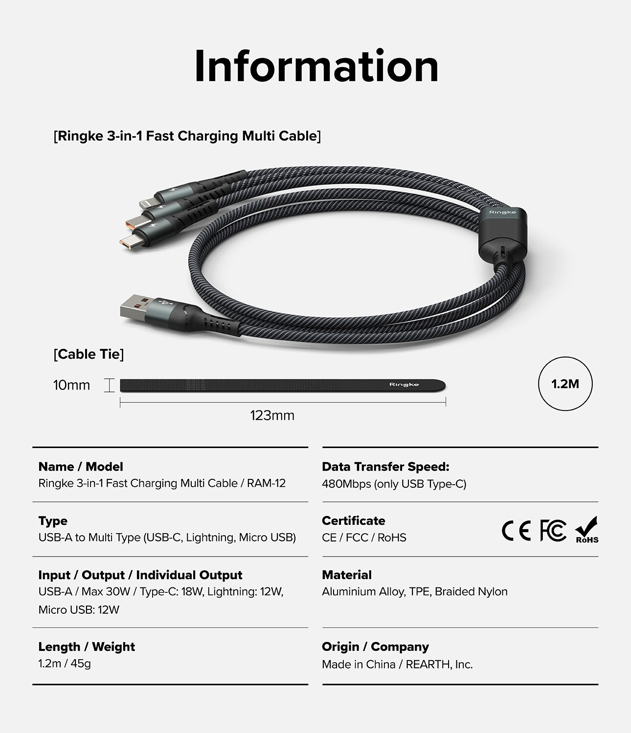 3-in-1 Fast Charging Cavo multiplo, nero