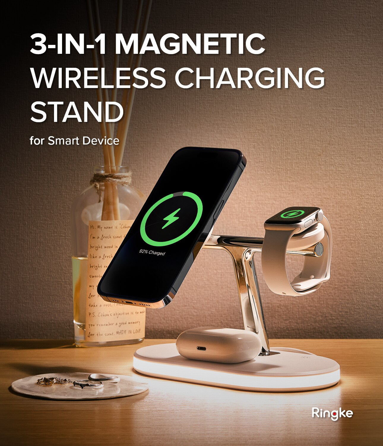 3-in-1 Wireless Charger Stand, bianco