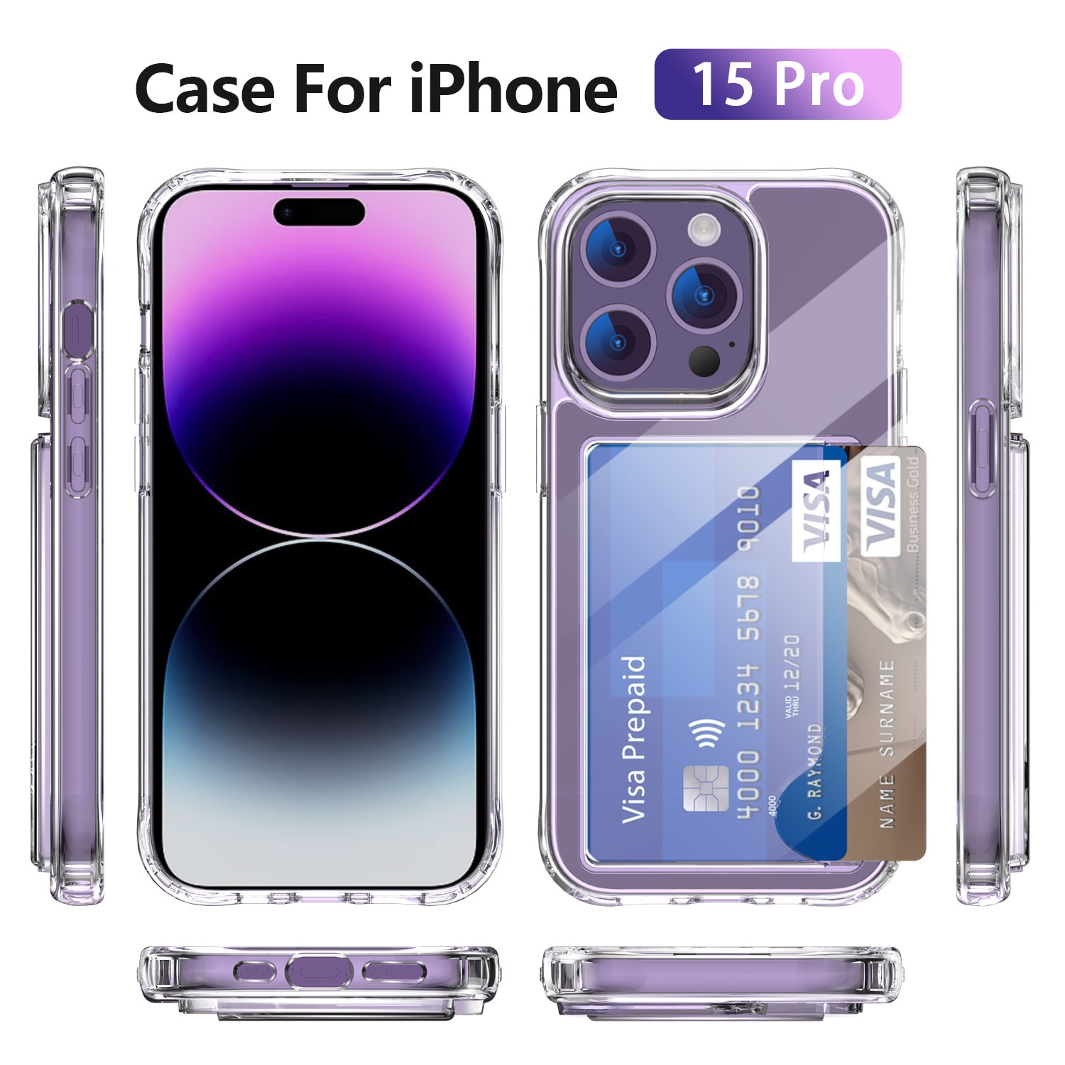 Cover ibride portacarte iPhone 15 Pro Trasparente