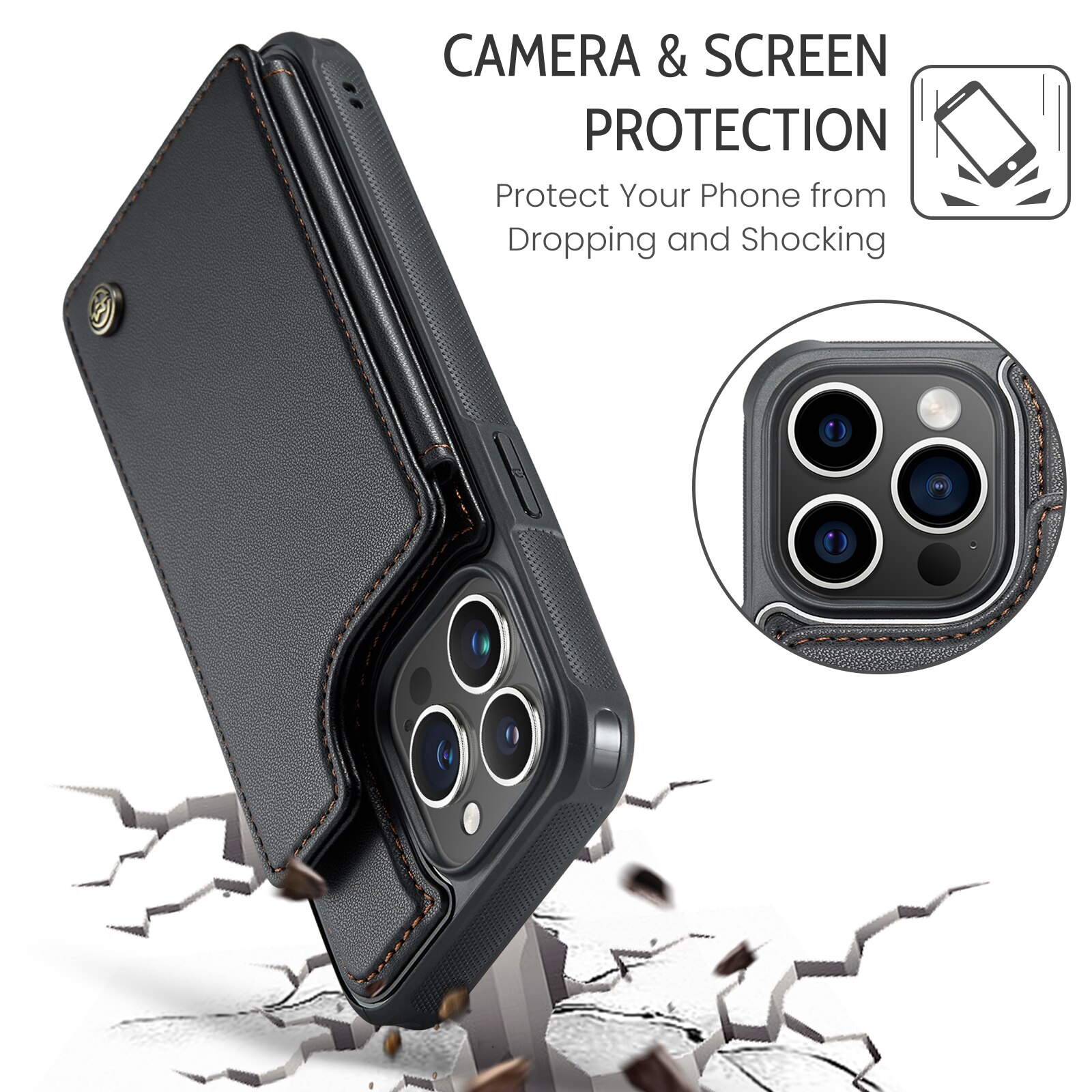 Cover con portacarte anti-RFID iPhone 15 Pro Max nero