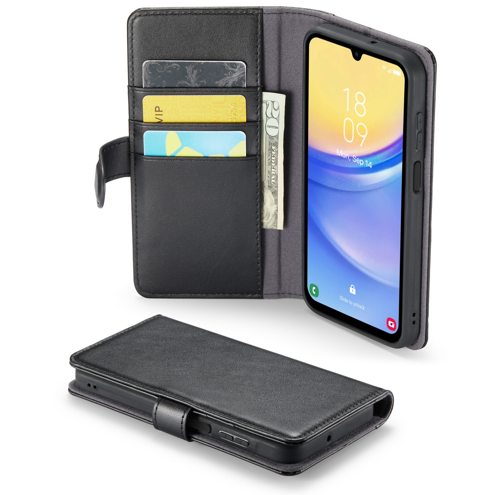 Custodia a portafoglio in vera pelle Samsung Galaxy A25, nero