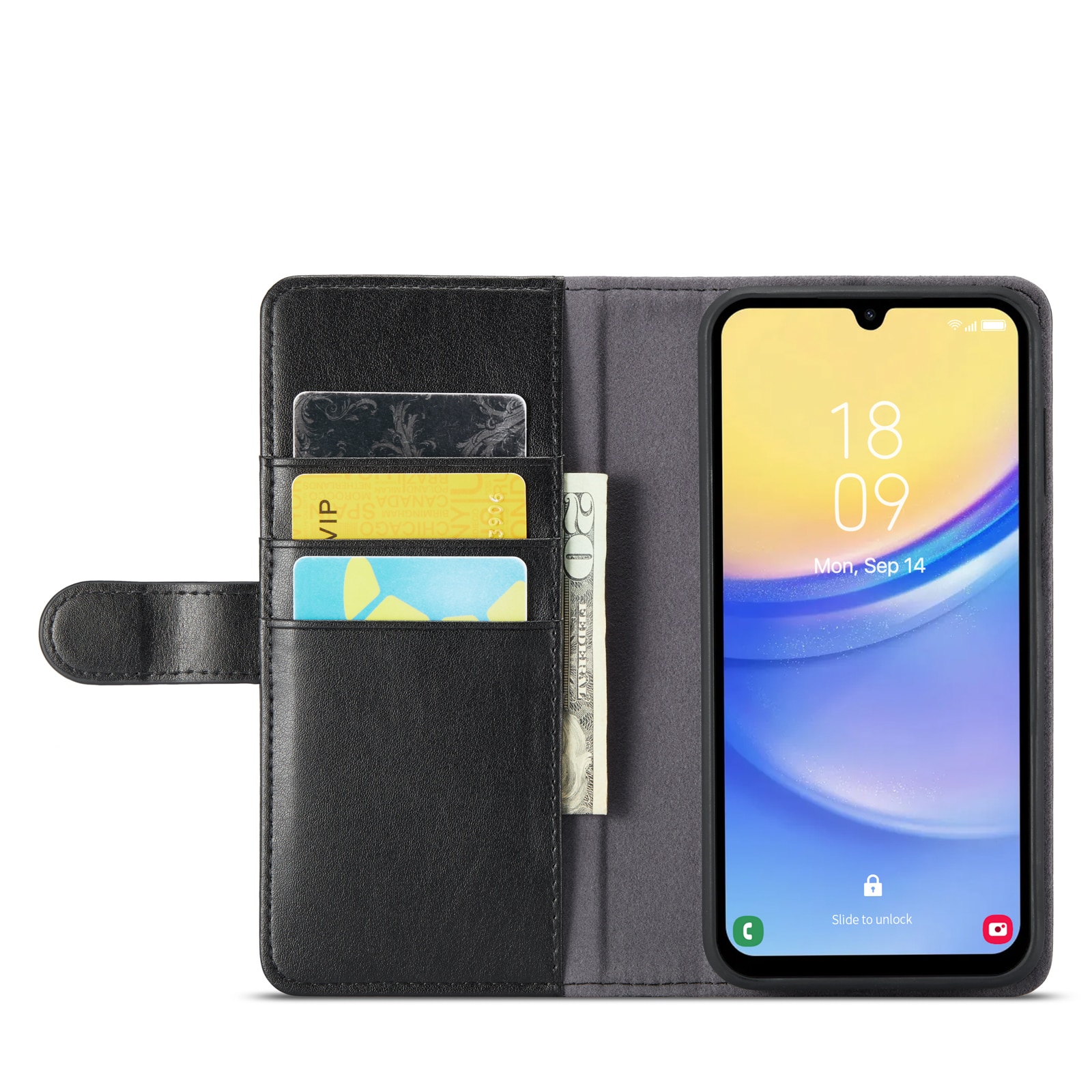 Custodia a portafoglio in vera pelle Samsung Galaxy A25, nero