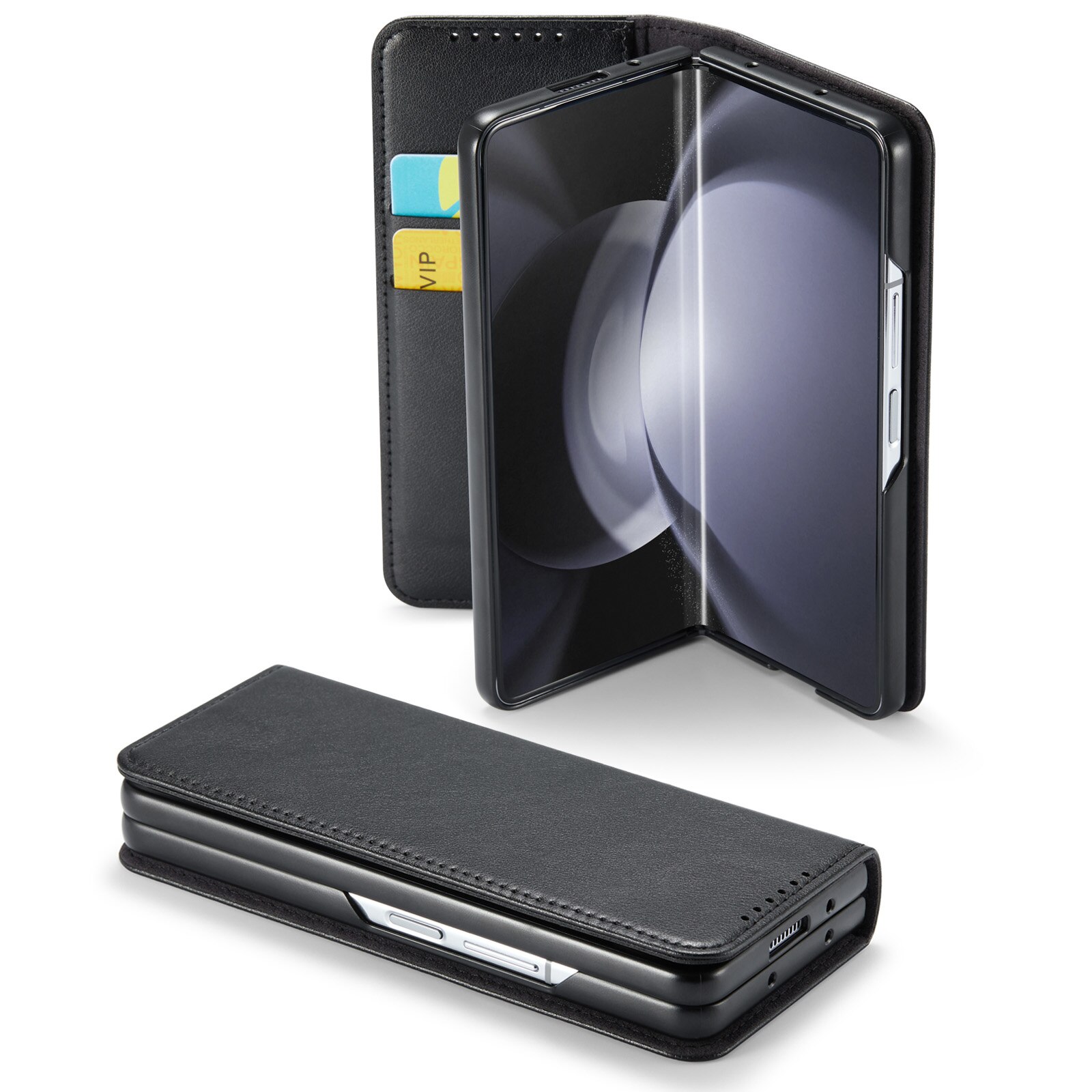 Custodia a portafoglio in vera pelle Samsung Galaxy Z Fold 6, nero