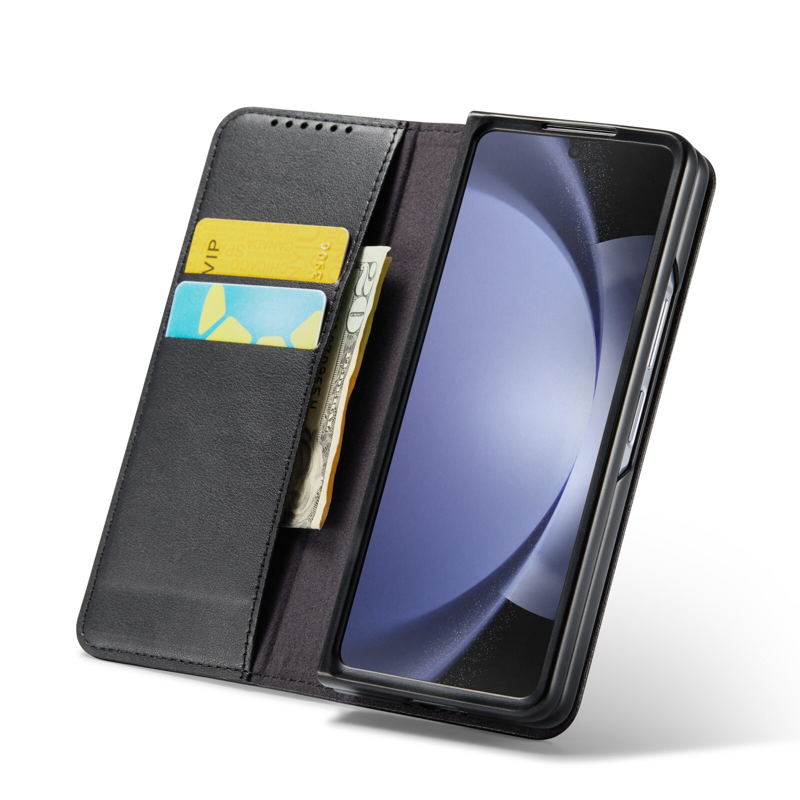 Custodia a portafoglio in vera pelle Samsung Galaxy Z Fold 6, nero