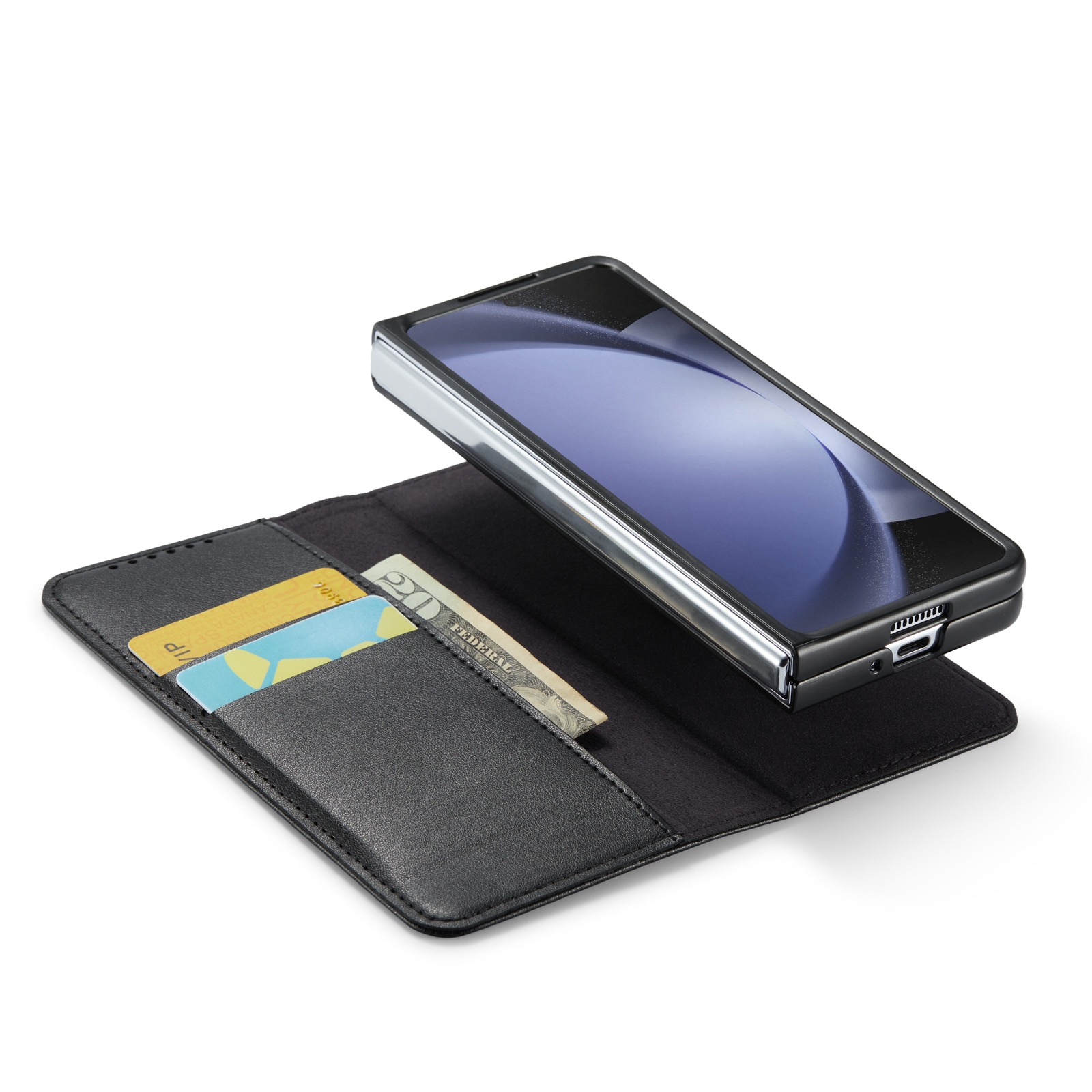 Custodia a portafoglio in vera pelle Samsung Galaxy Z Fold 6, nero