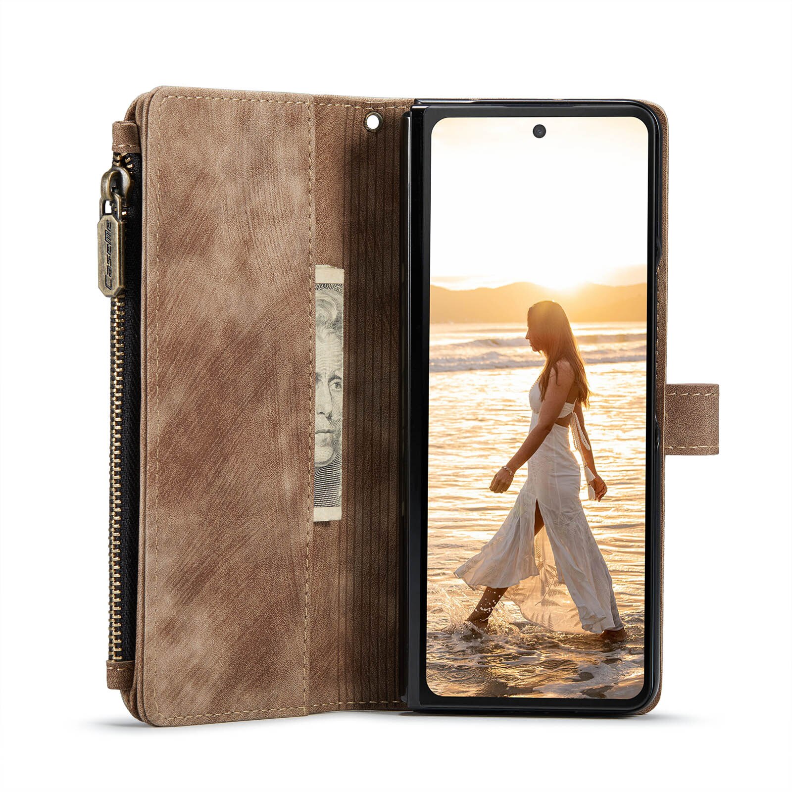 Custodie a portafoglio Zipper Samsung Galaxy Z Fold 6 marrone