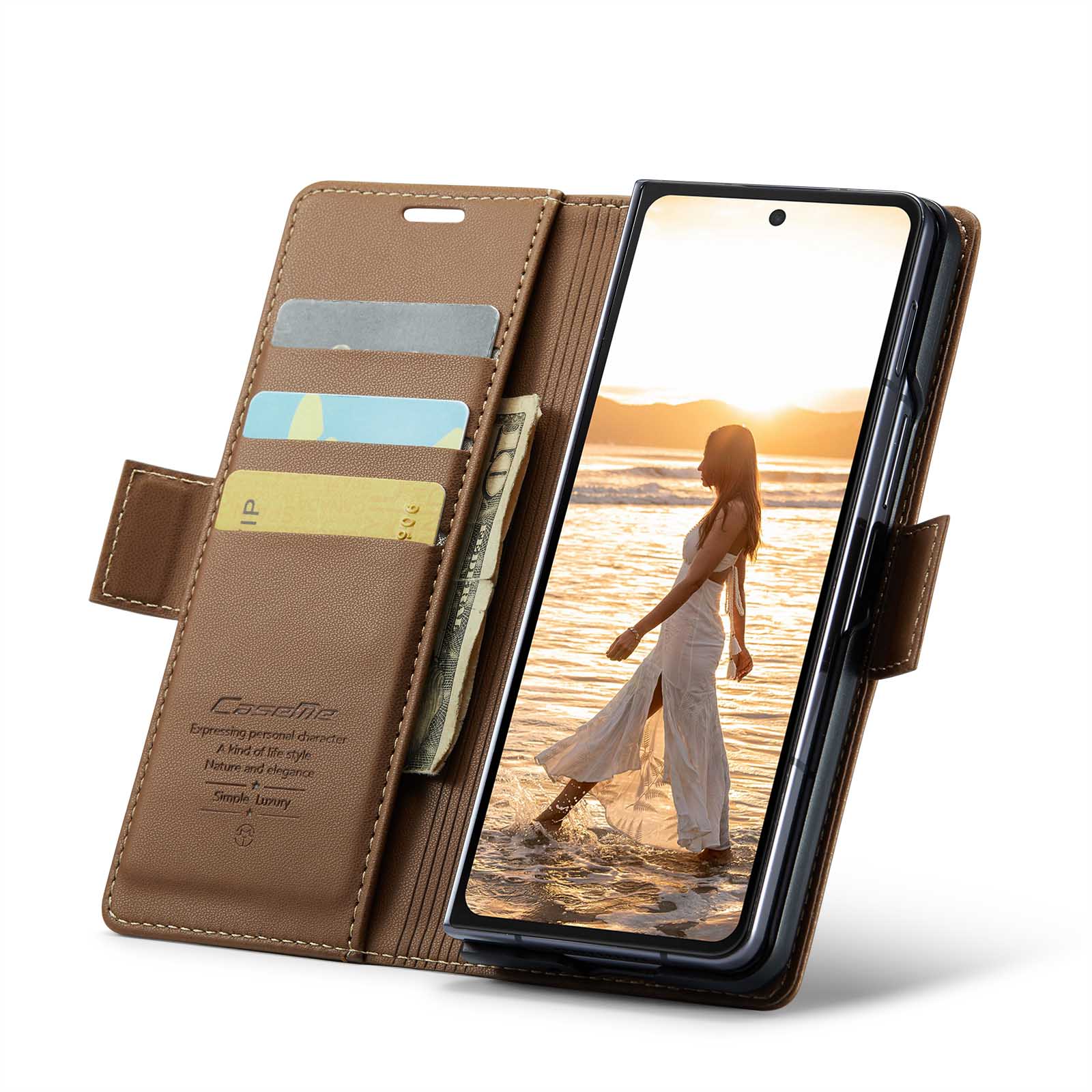 Custodie a portafoglio sottili anti-RFID Samsung Galaxy Z Fold 6 marrone