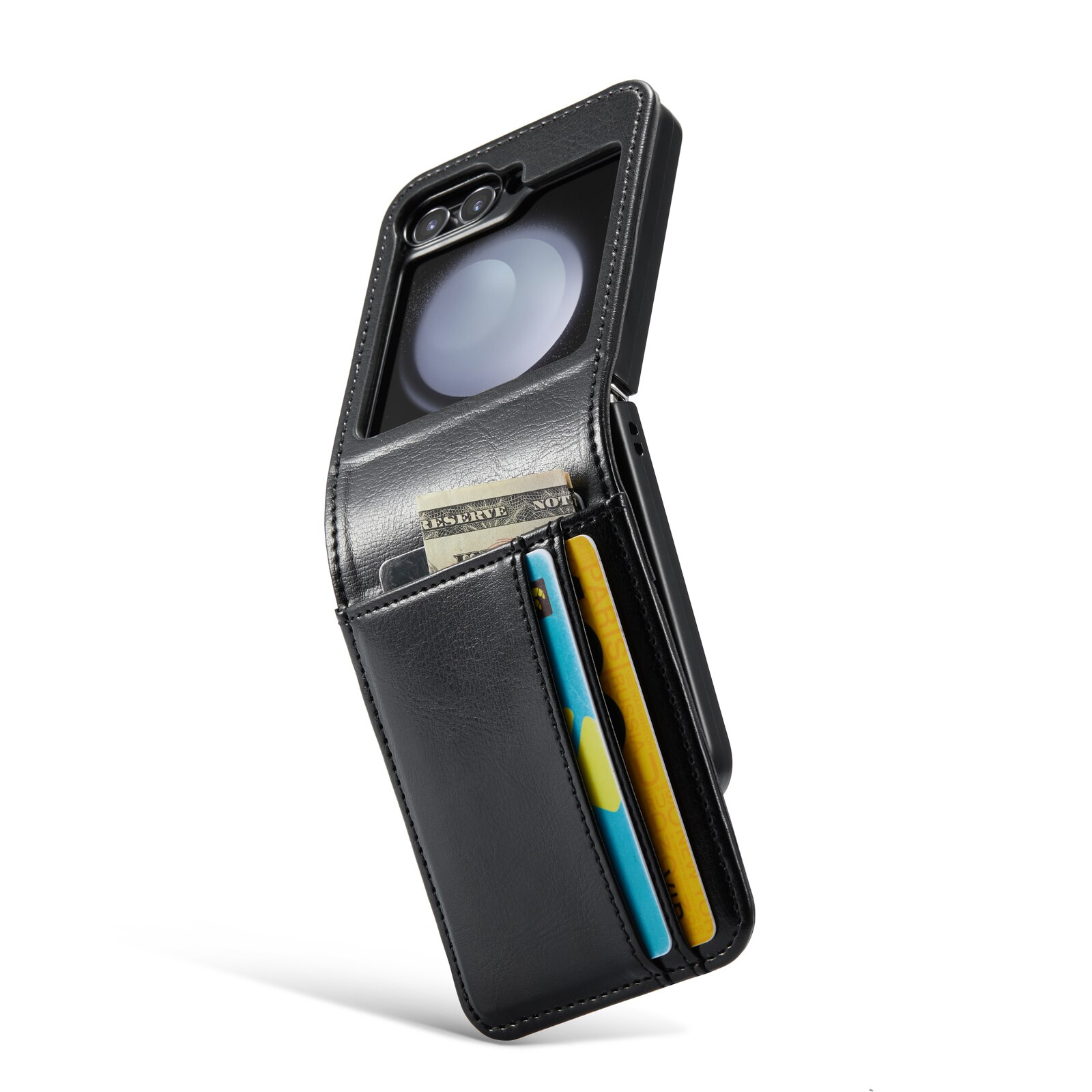 Custodia a portafoglio in vera pelle Samsung Galaxy Z Flip 6, nero