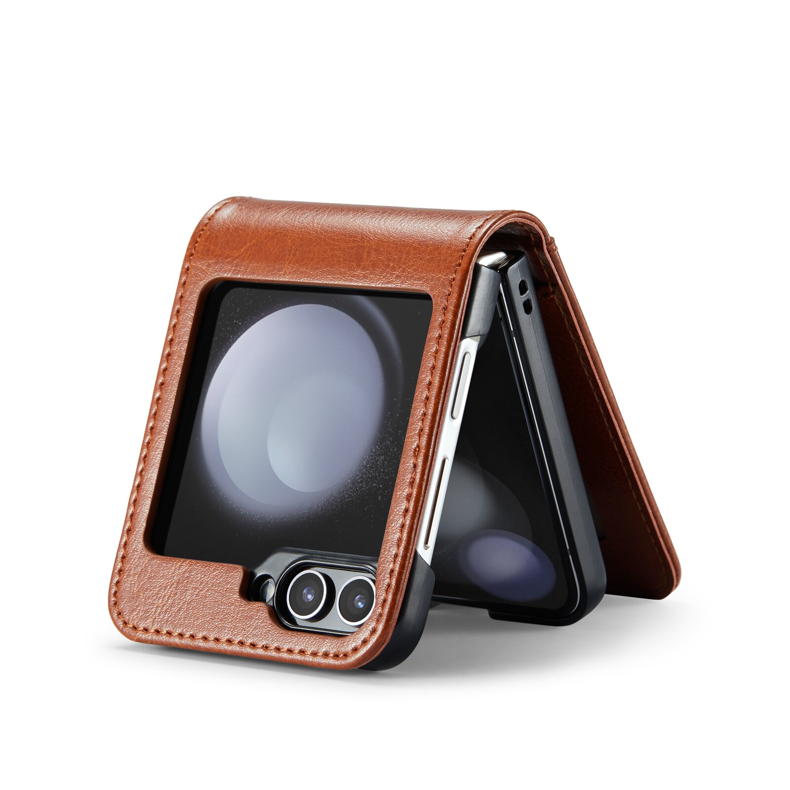 Custodia a portafoglio in vera pelle Samsung Galaxy Z Flip 6, cognac