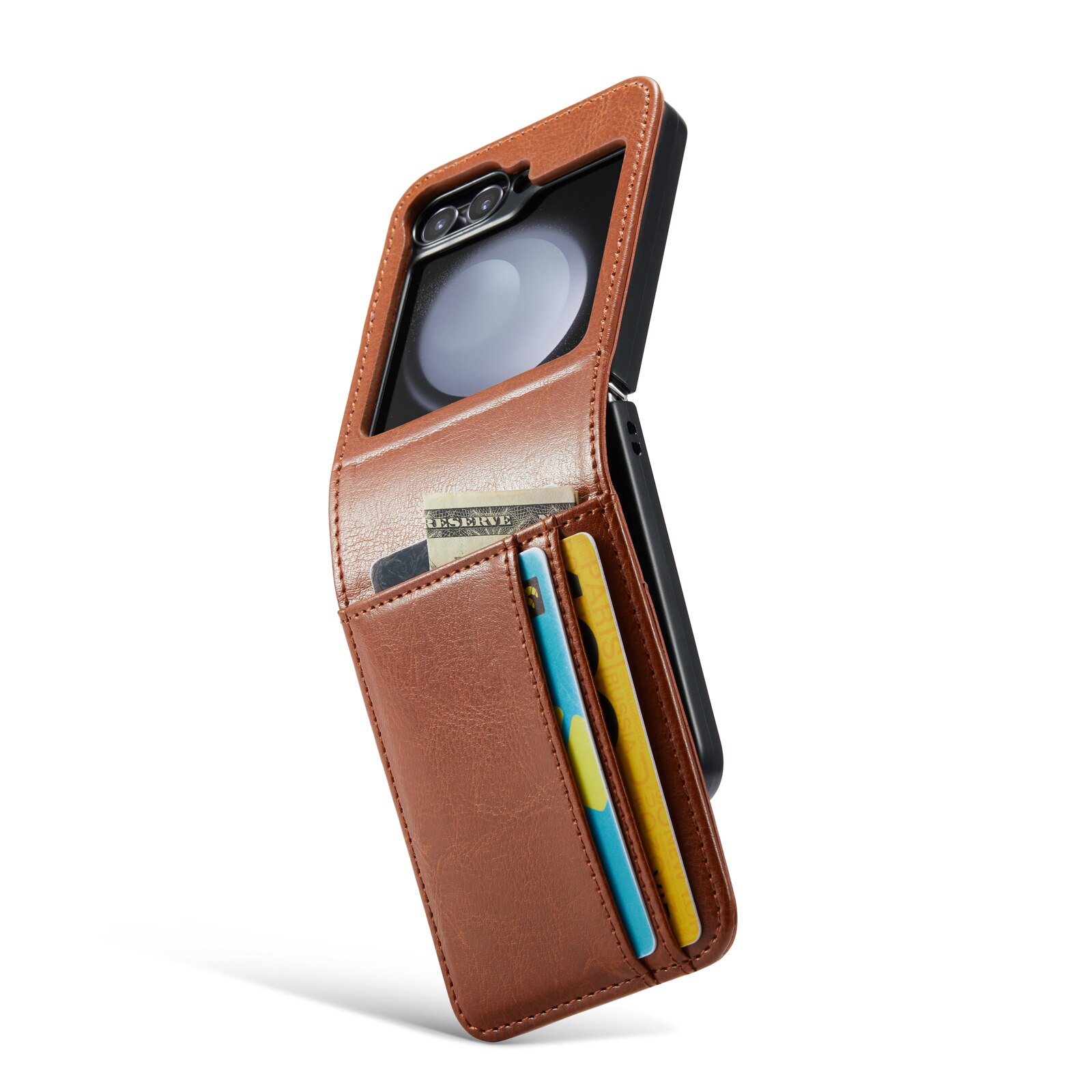 Custodia a portafoglio in vera pelle Samsung Galaxy Z Flip 6, cognac