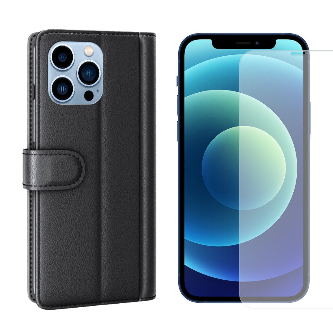 Kit per iPhone 14 Pro : Cover portafoglio e proteggischermo