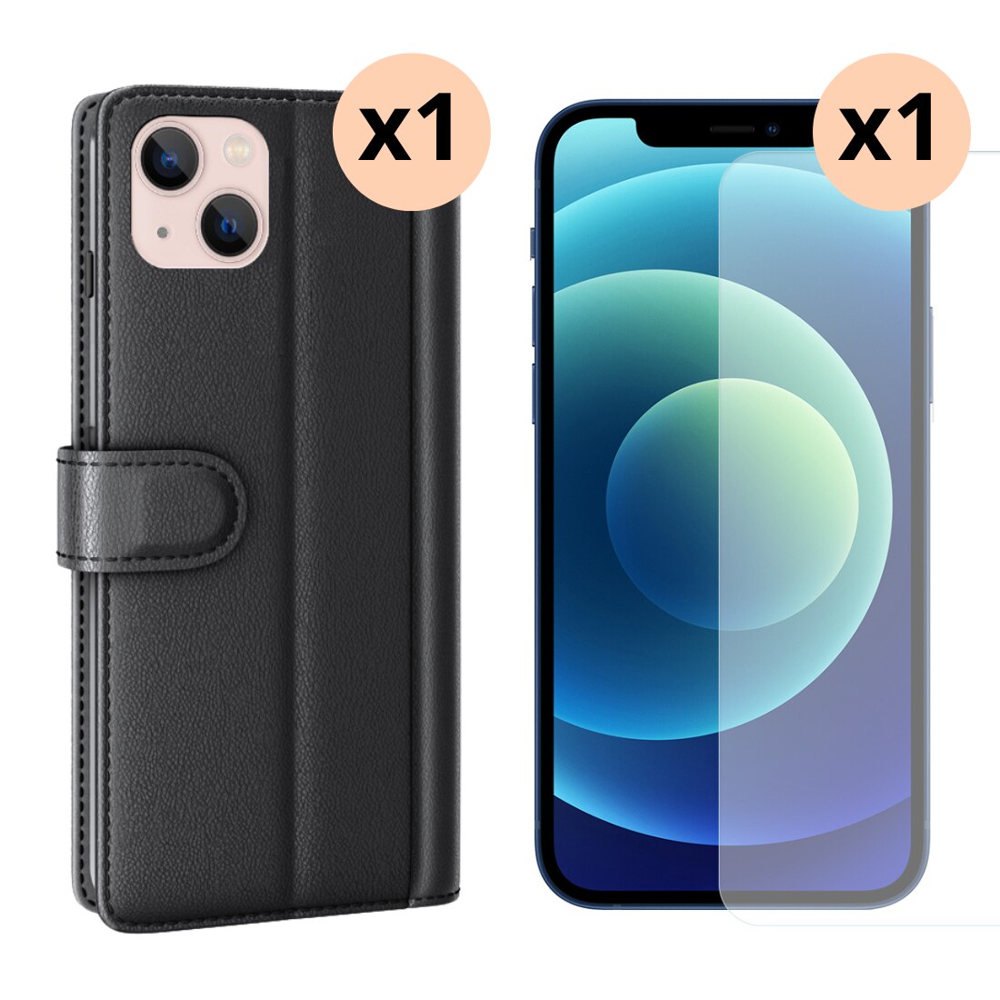 Kit per iPhone 14 : Cover portafoglio e proteggischermo