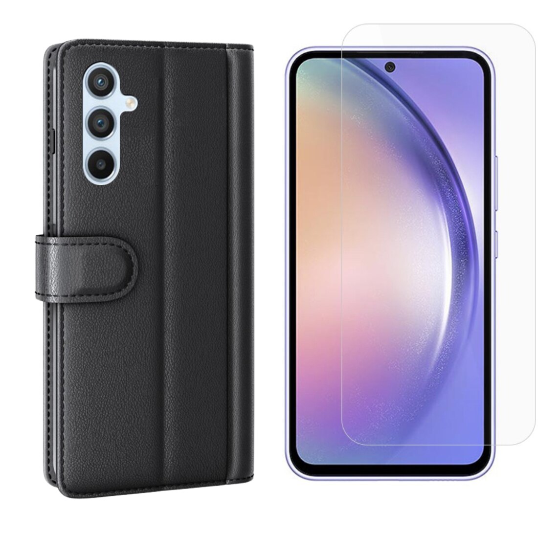 Kit per Samsung Galaxy A54 : Cover portafoglio e proteggischermo