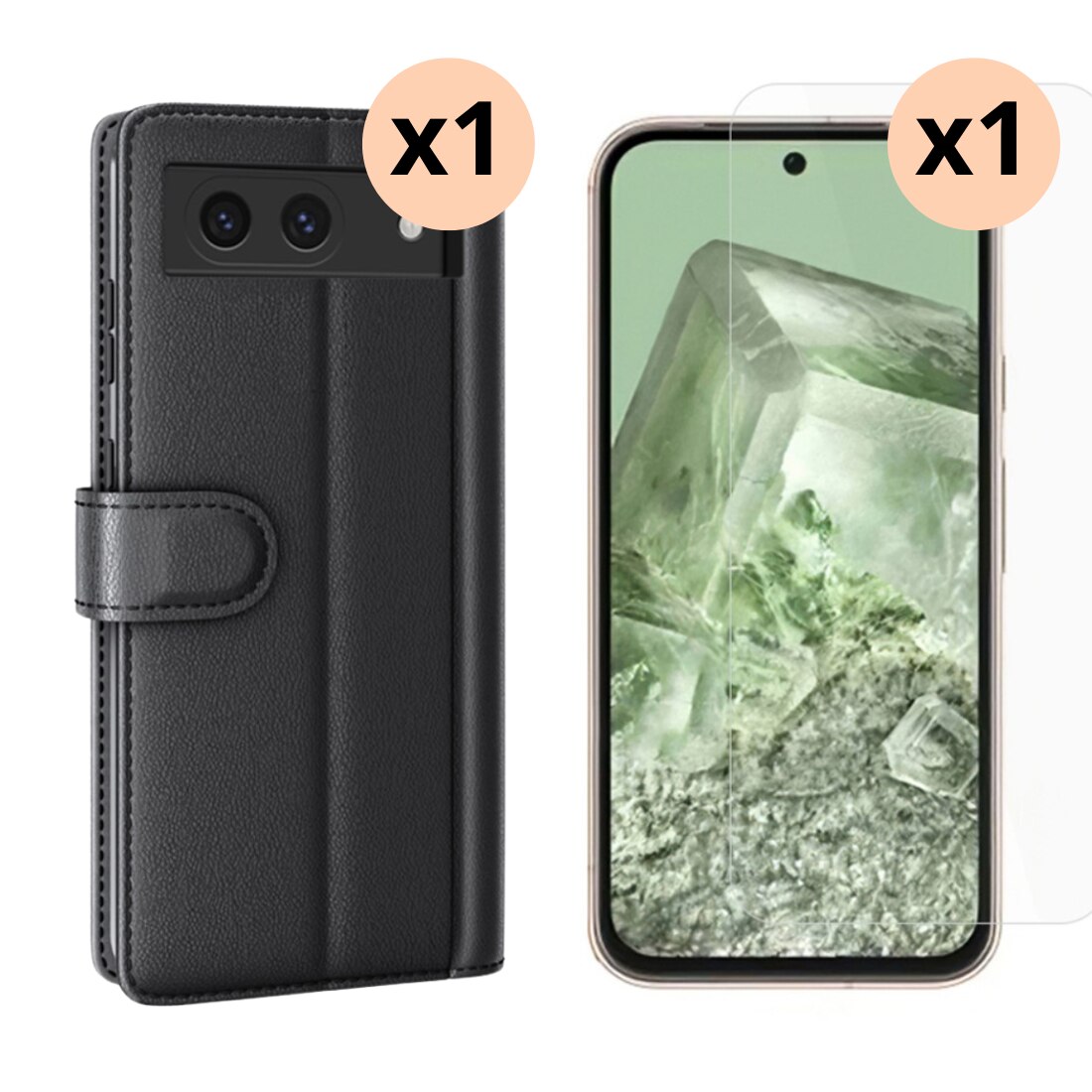 Kit per Google Pixel 8a : Cover portafoglio e proteggischermo