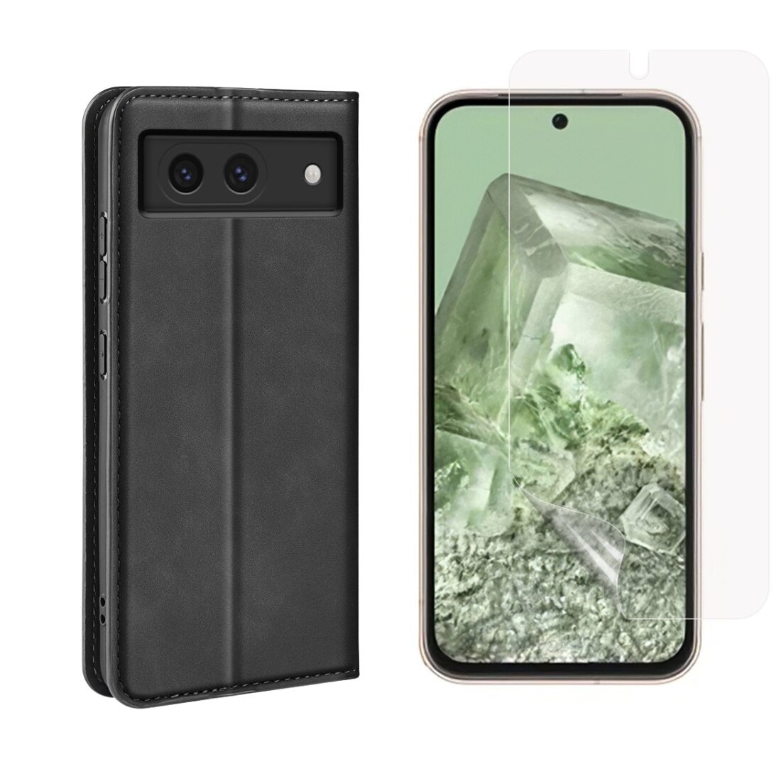 Kit per Google Pixel 8a : Cover portafoglio Sottile e proteggischermo