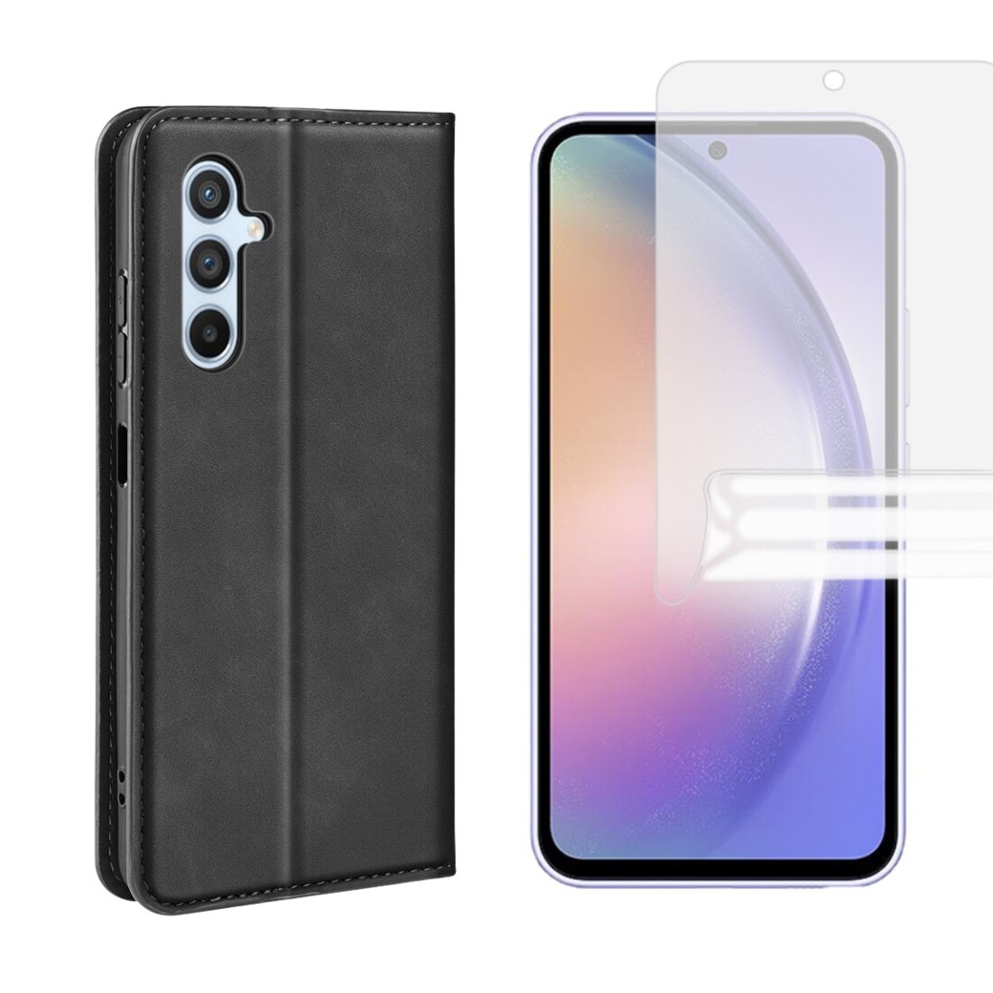 Kit per Samsung Galaxy A54 : Cover portafoglio Sottile e proteggischermo