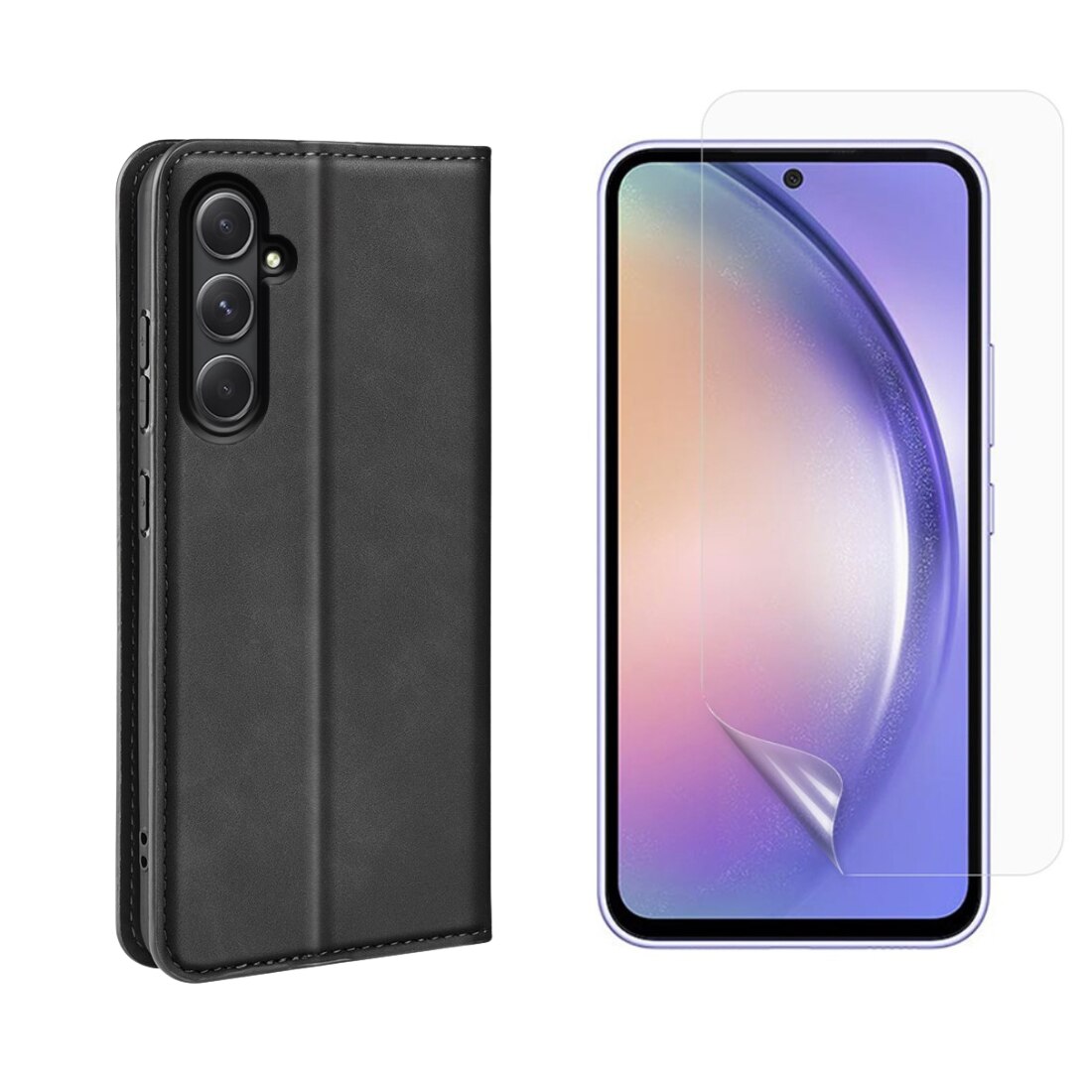 Kit per Samsung Galaxy A55 : Cover portafoglio Sottile e proteggischermo