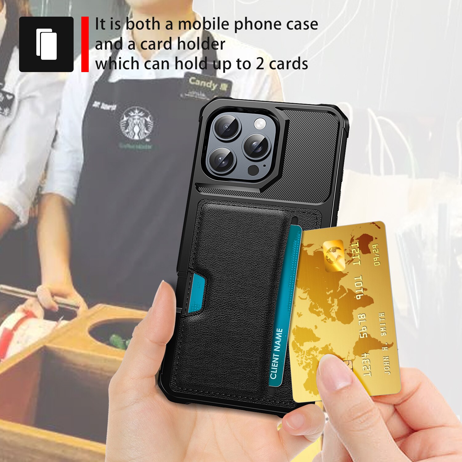 Cover Tough Card Case iPhone 16 Pro nero