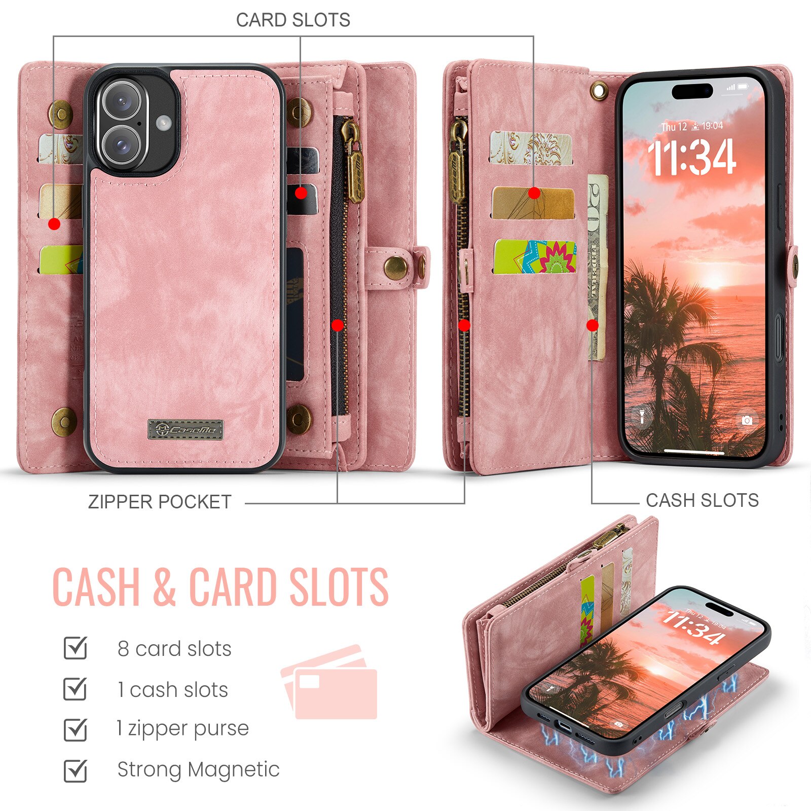 Cover portafoglio Multi-Slot iPhone 16 Plus rosa