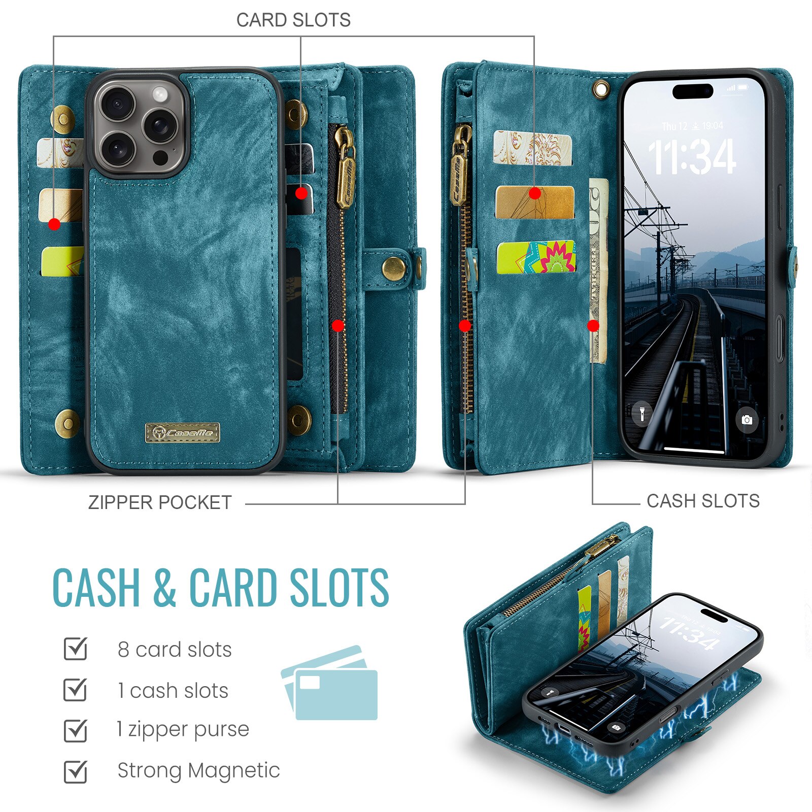 Cover portafoglio Multi-Slot iPhone 16 Pro Max blu