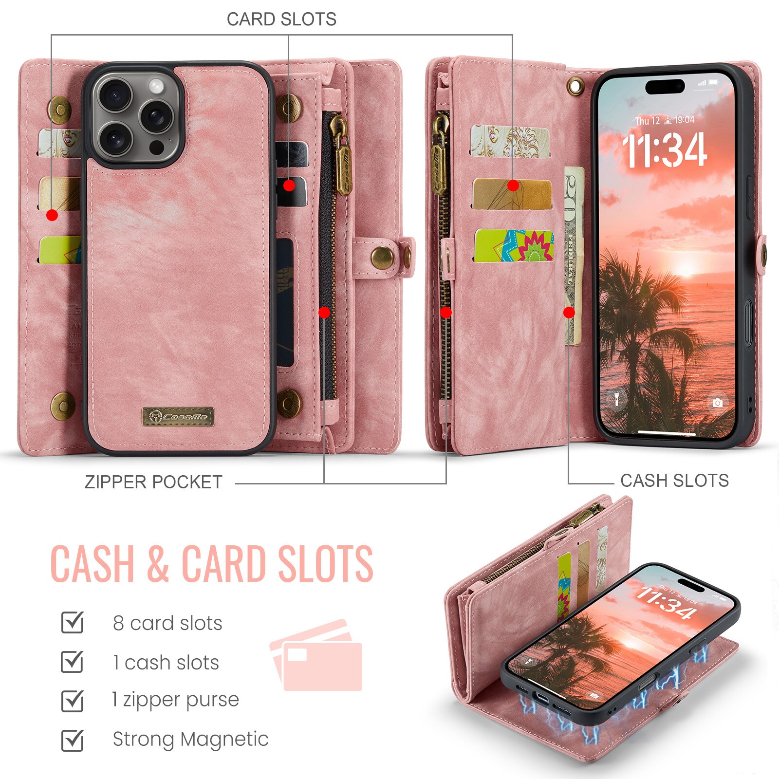 Cover portafoglio Multi-Slot iPhone 16 Pro rosa