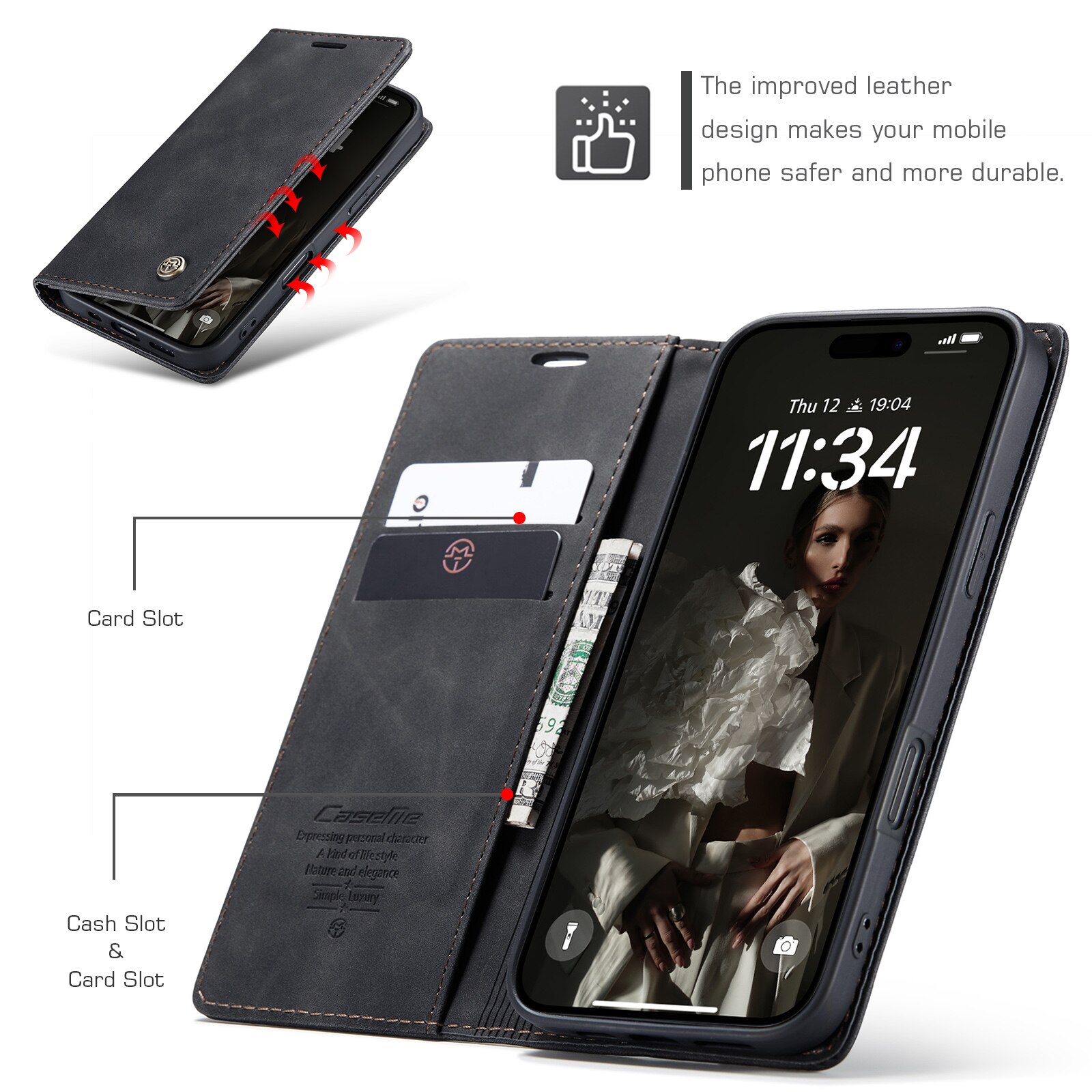 Custodie a portafoglio sottili iPhone 16 Plus Nero