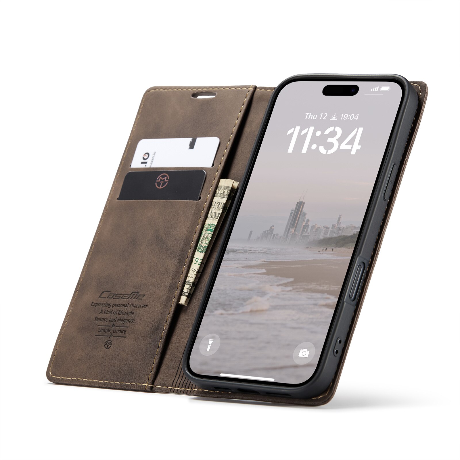 Custodie a portafoglio sottili iPhone 16 Plus Marrone