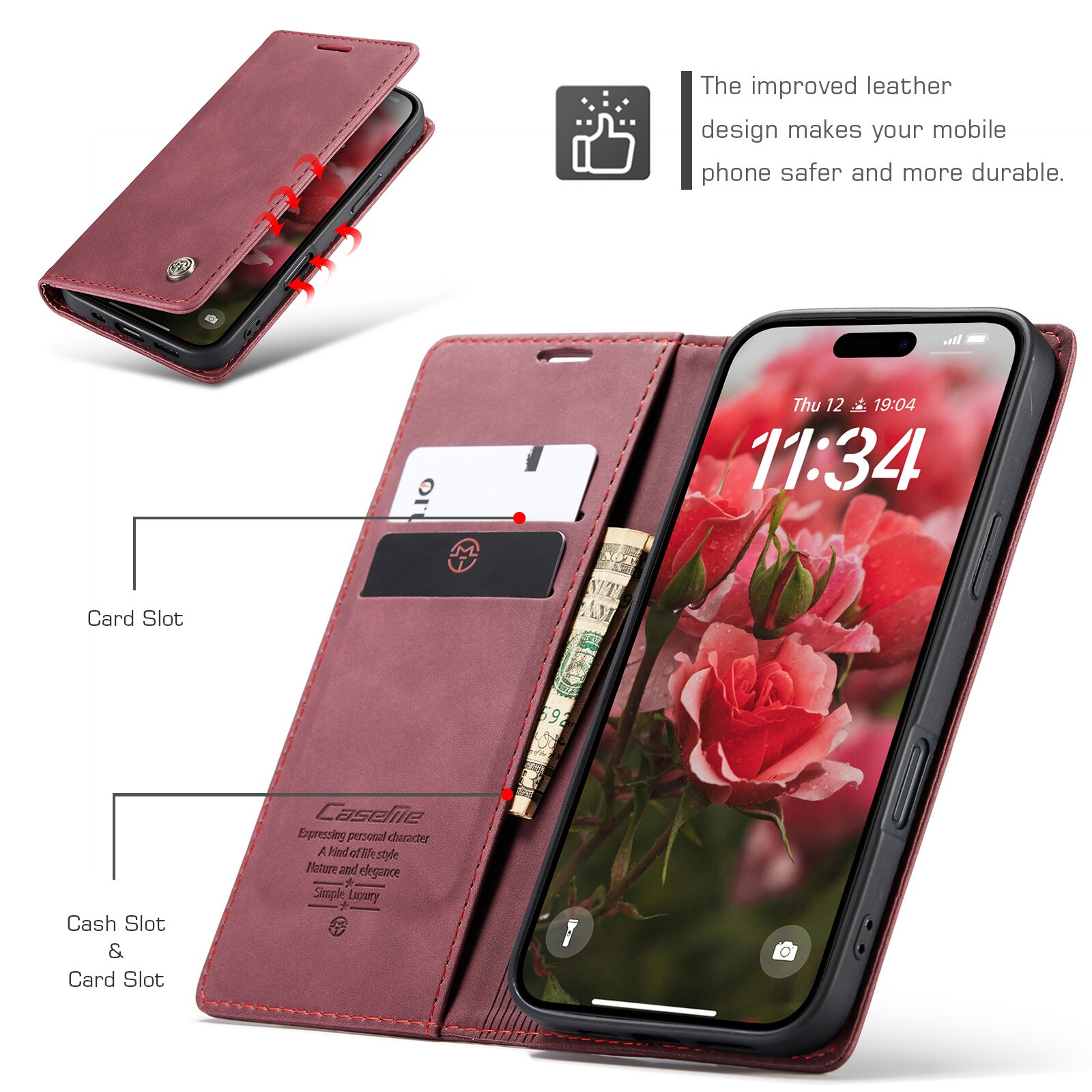 Custodie a portafoglio sottili iPhone 16 Rosso