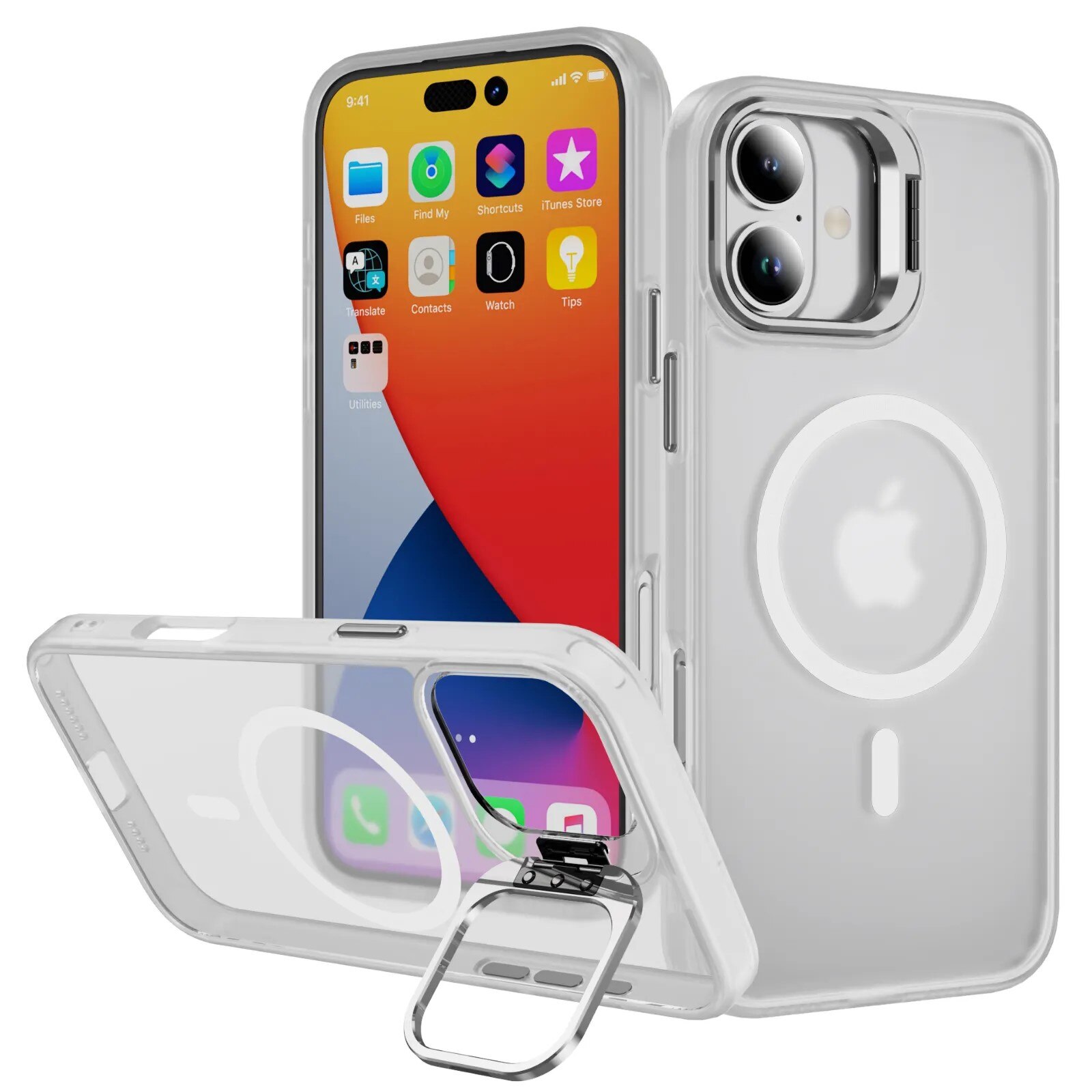 Cover ibride Kickstand con MagSafe iPhone 16 trasparente