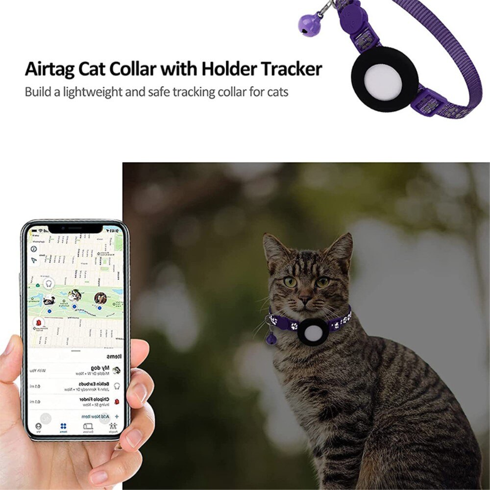 Collare per gatti Apple AirTag con impronta riflettente, viola