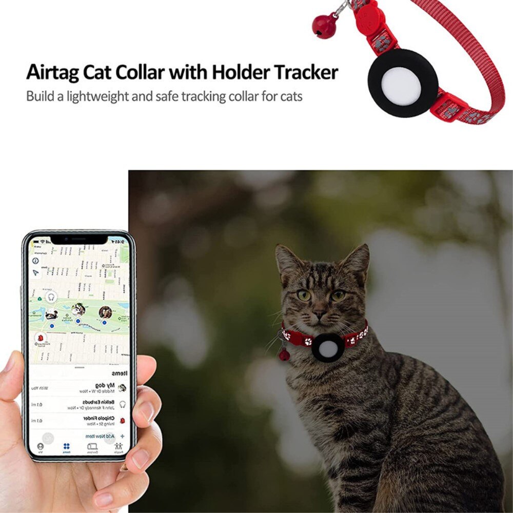 Collare per gatti Apple AirTag con impronta riflettente, rosso