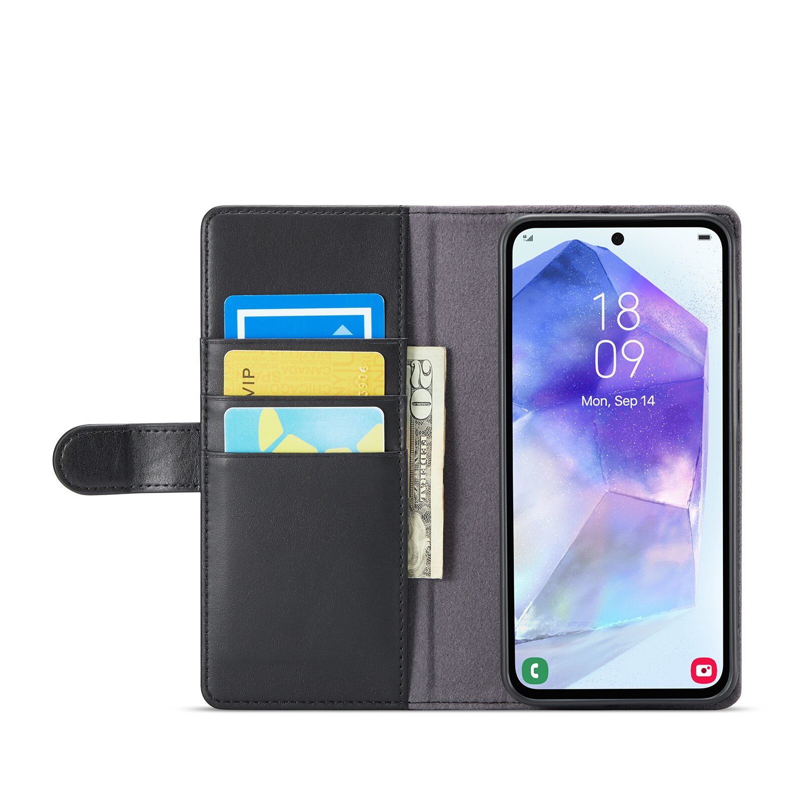 Custodia a portafoglio in vera pelle Samsung Galaxy A56, Nero