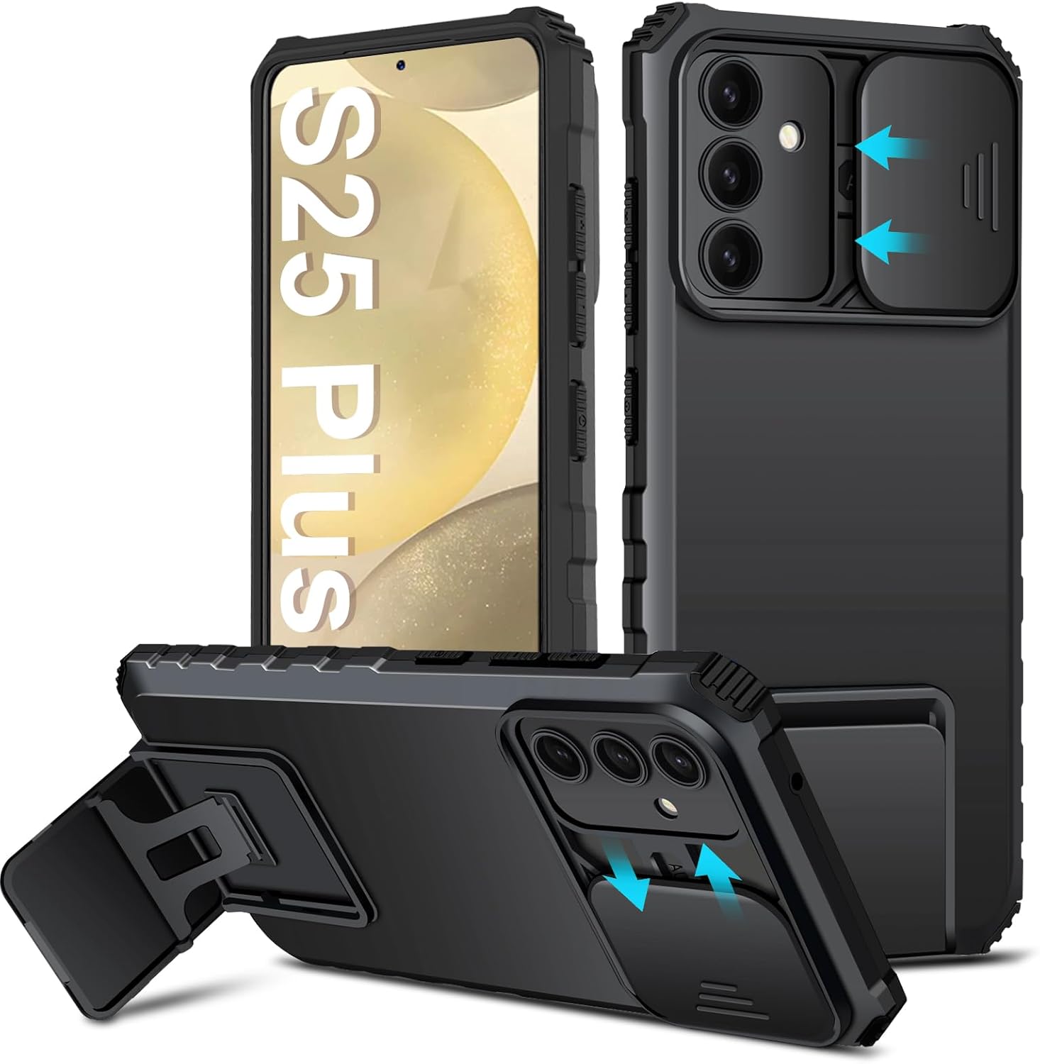 Cover Kickstand con Protezione fotocamera Samsung Galaxy S25 Plus Nero