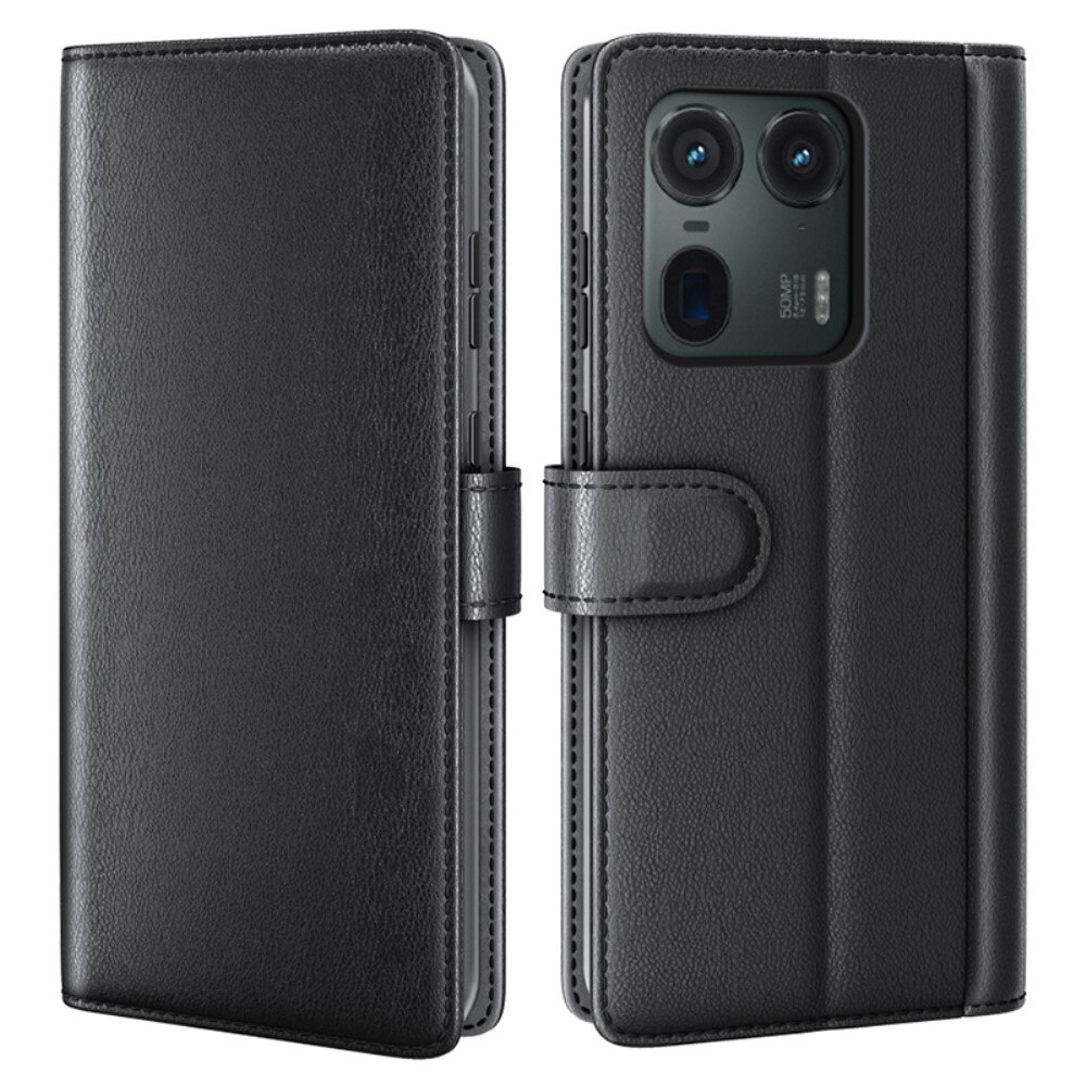 Custodia a portafoglio in vera pelle Motorola Moto G85, nero