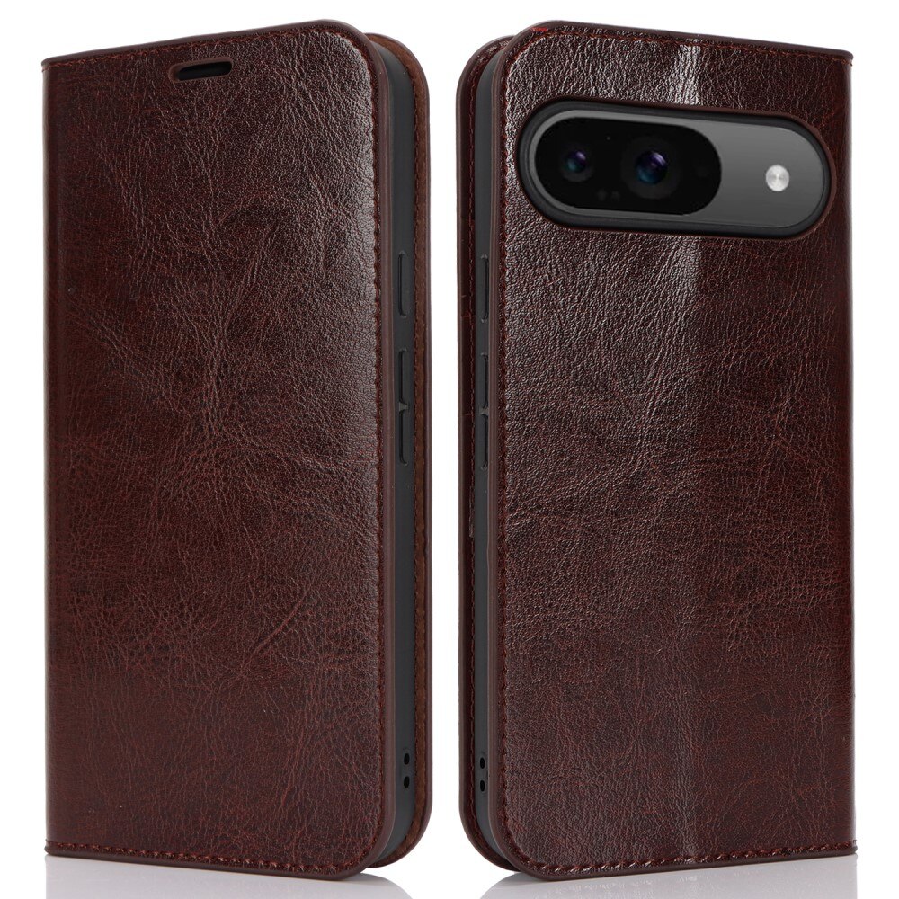 Cover Portafoglio in vera pelle Google Pixel 9 Pro marrone scuro