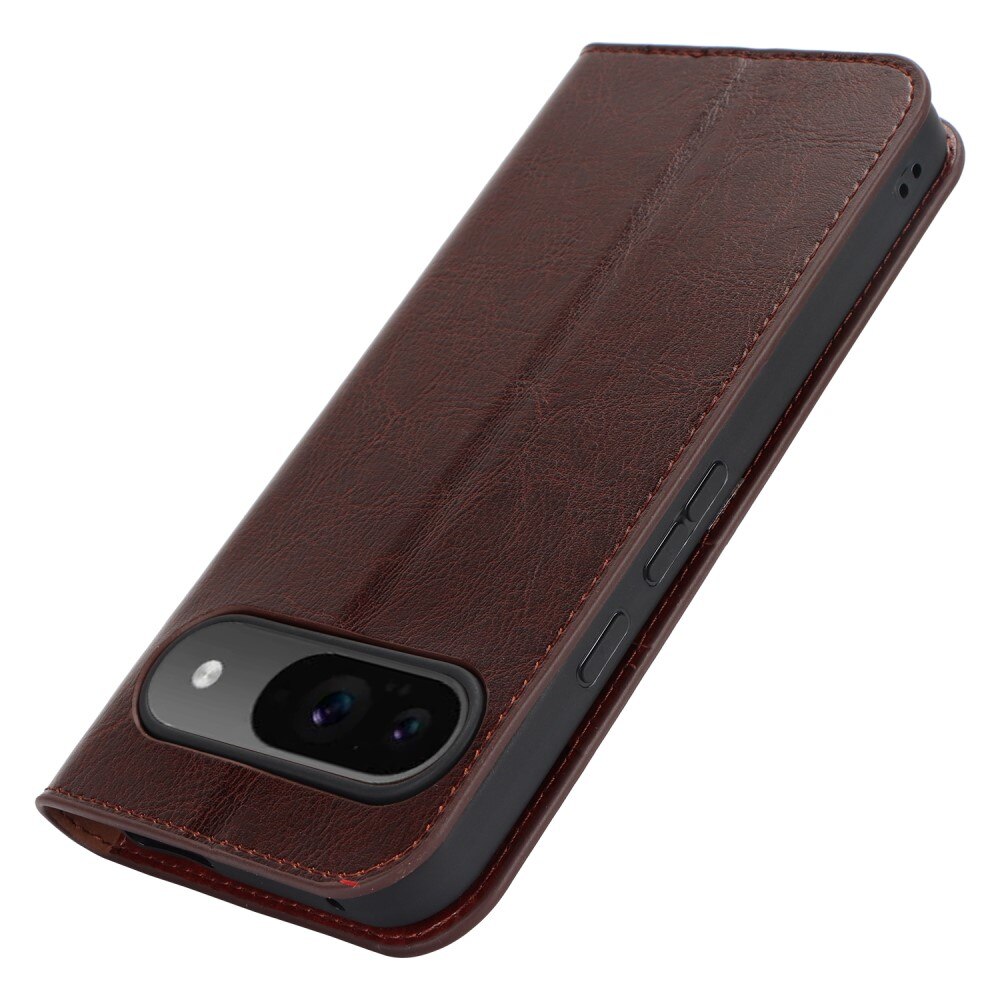 Cover Portafoglio in vera pelle Google Pixel 9 marrone scuro