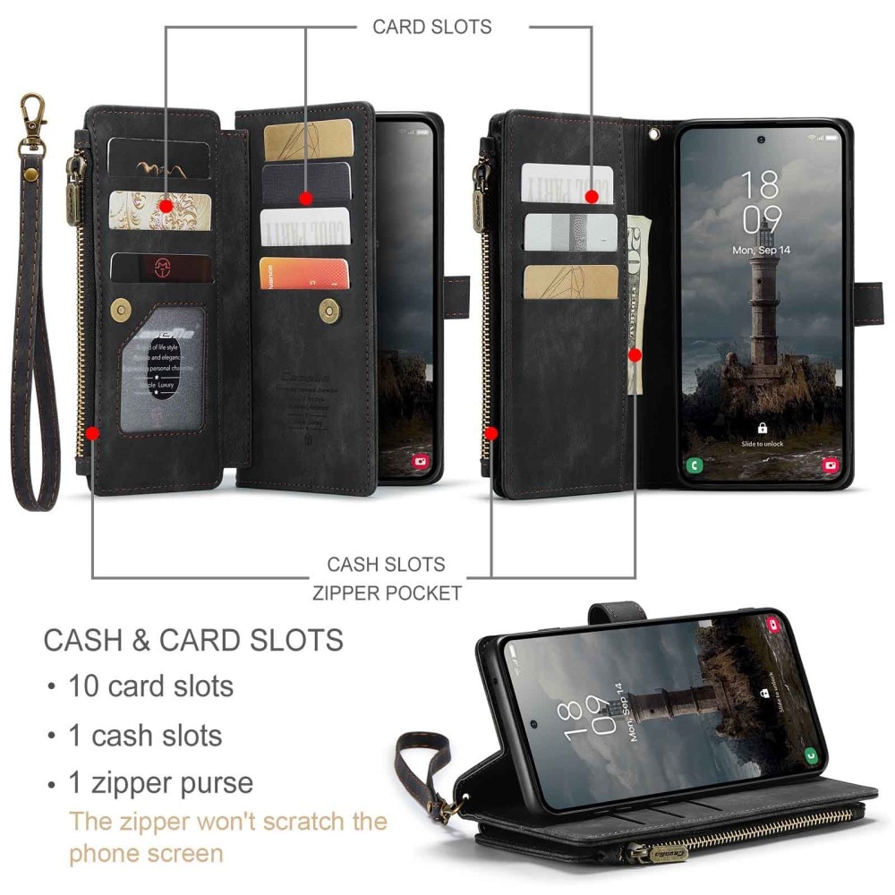 Custodie a portafoglio Zipper Samsung Galaxy A55 Nero