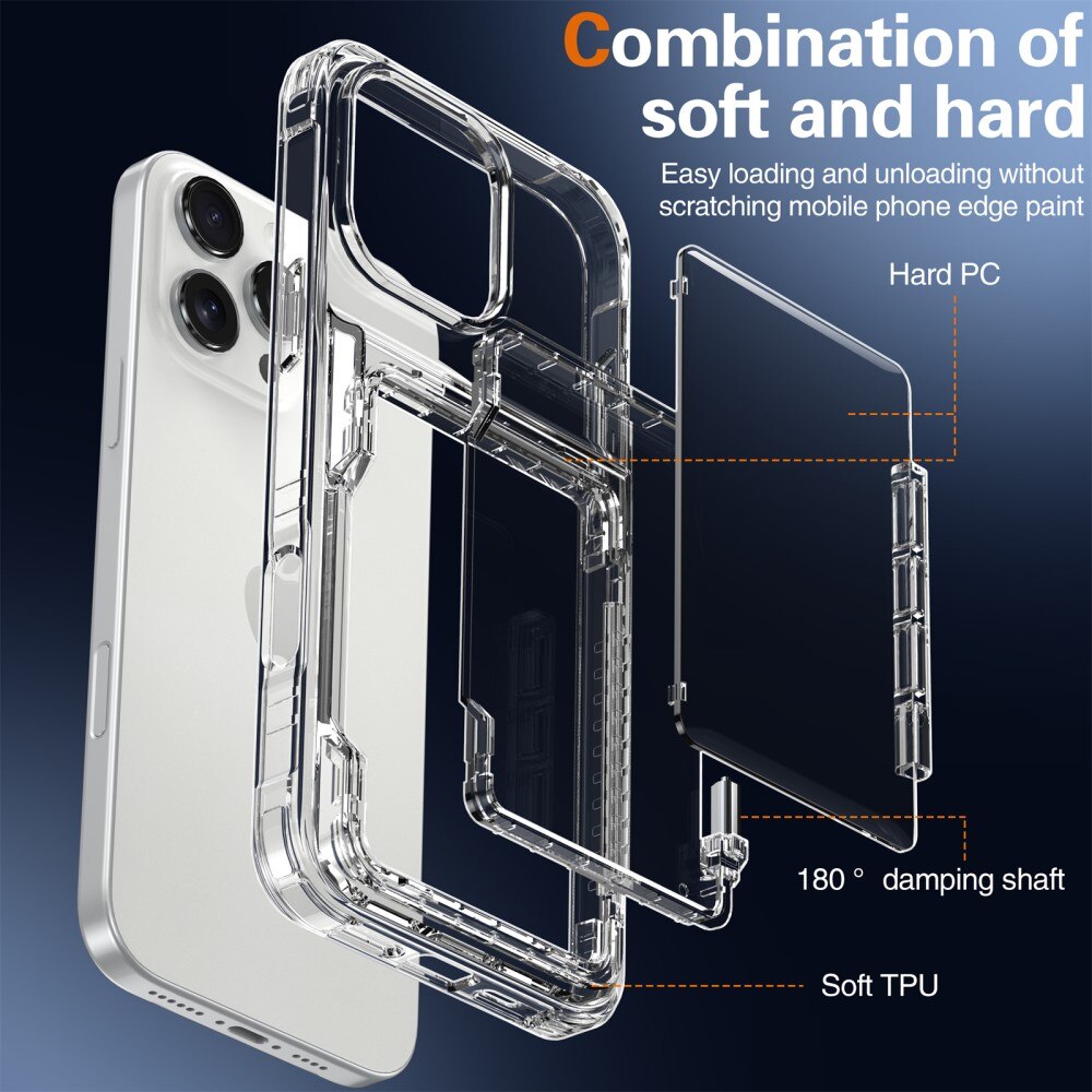 Kickstand Cover ibride portacarte iPhone 16 Pro Max trasparente