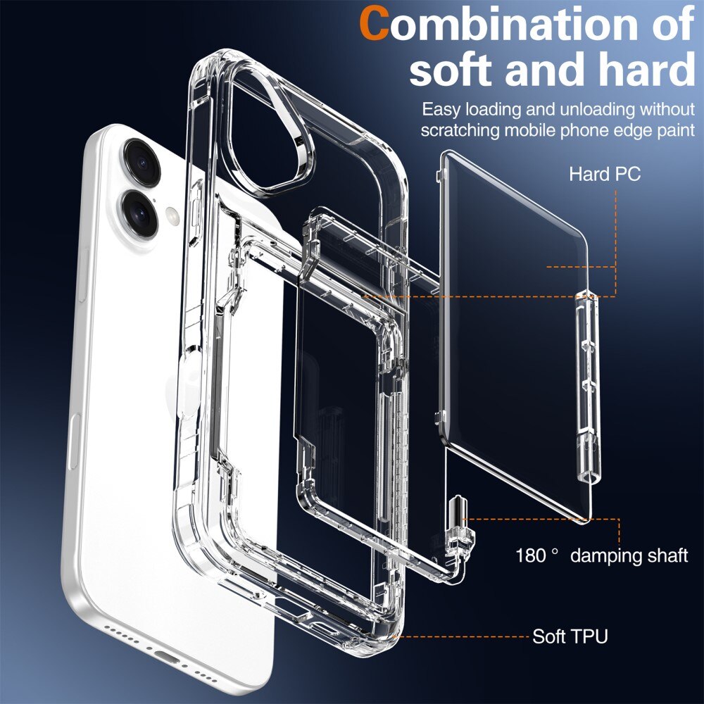 Kickstand Cover ibride portacarte iPhone 16 Plus trasparente