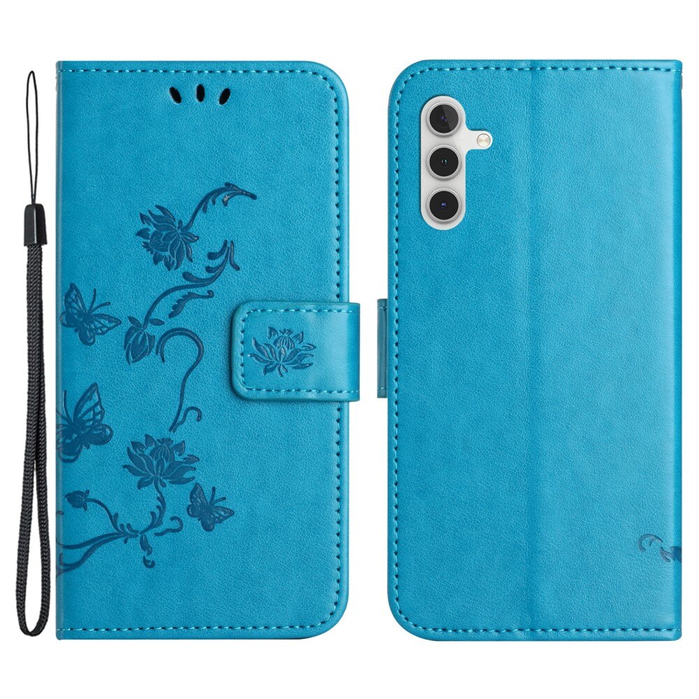 Custodia in pelle a farfalle per Samsung Galaxy S24 FE, blu