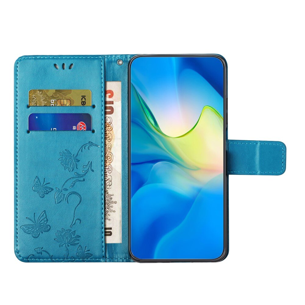 Custodia in pelle a farfalle per Samsung Galaxy S24 FE, blu