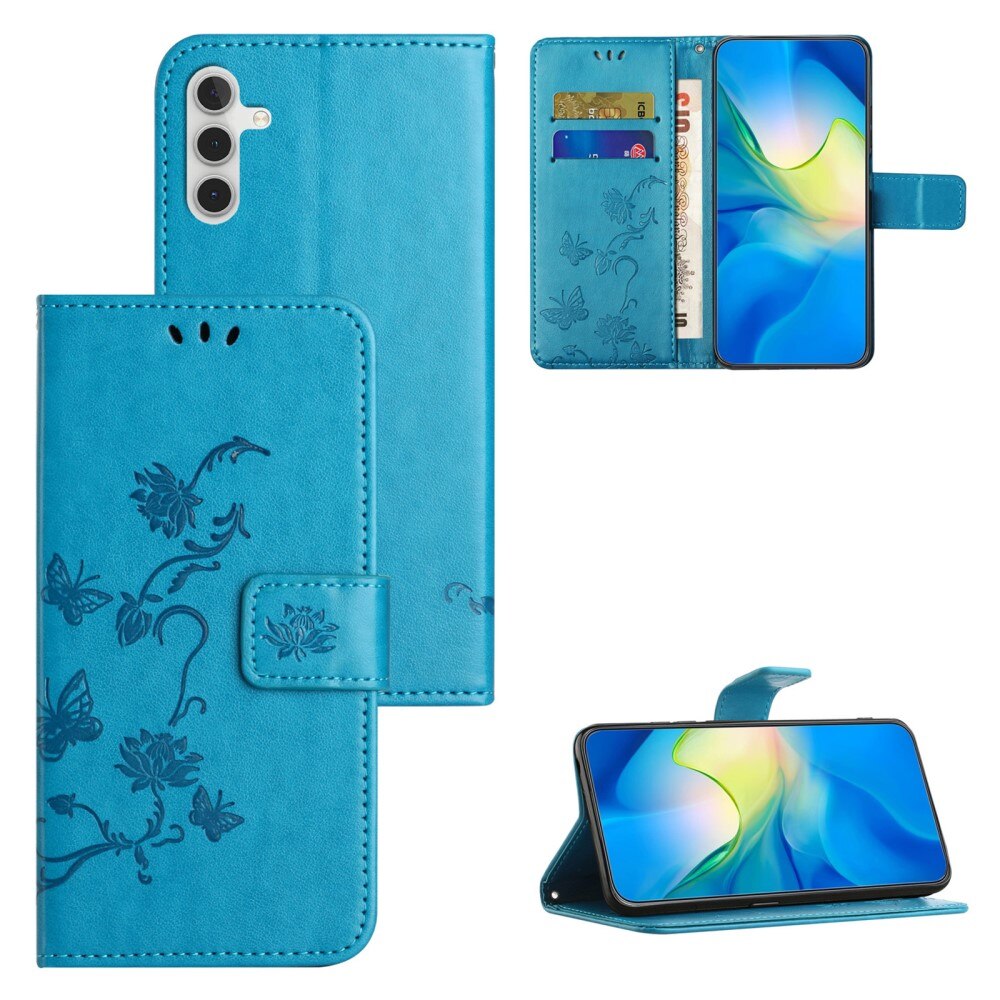 Custodia in pelle a farfalle per Samsung Galaxy S24 FE, blu