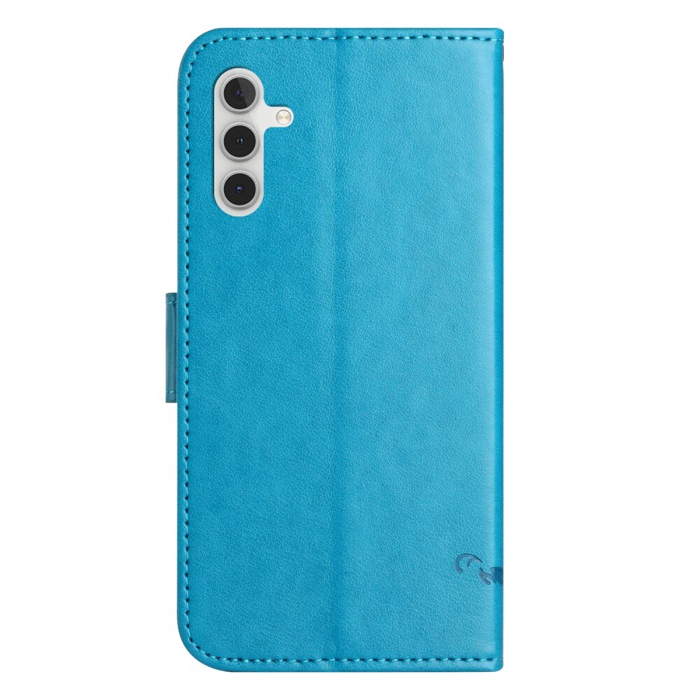 Custodia in pelle a farfalle per Samsung Galaxy S24 FE, blu