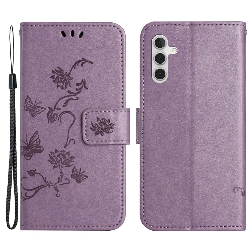 Custodia in pelle a farfalle per Samsung Galaxy S24 FE, viola