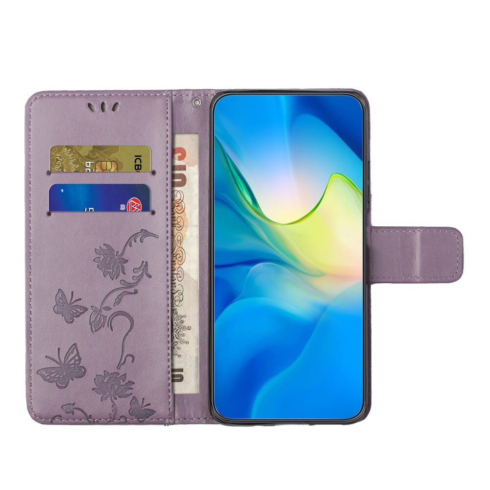 Custodia in pelle a farfalle per Samsung Galaxy S24 FE, viola